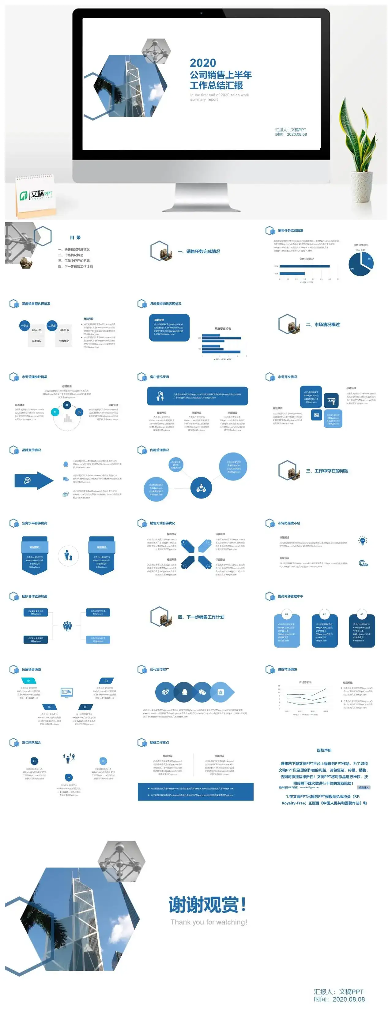 商务公司销售上半年工作总结汇报PPT模版