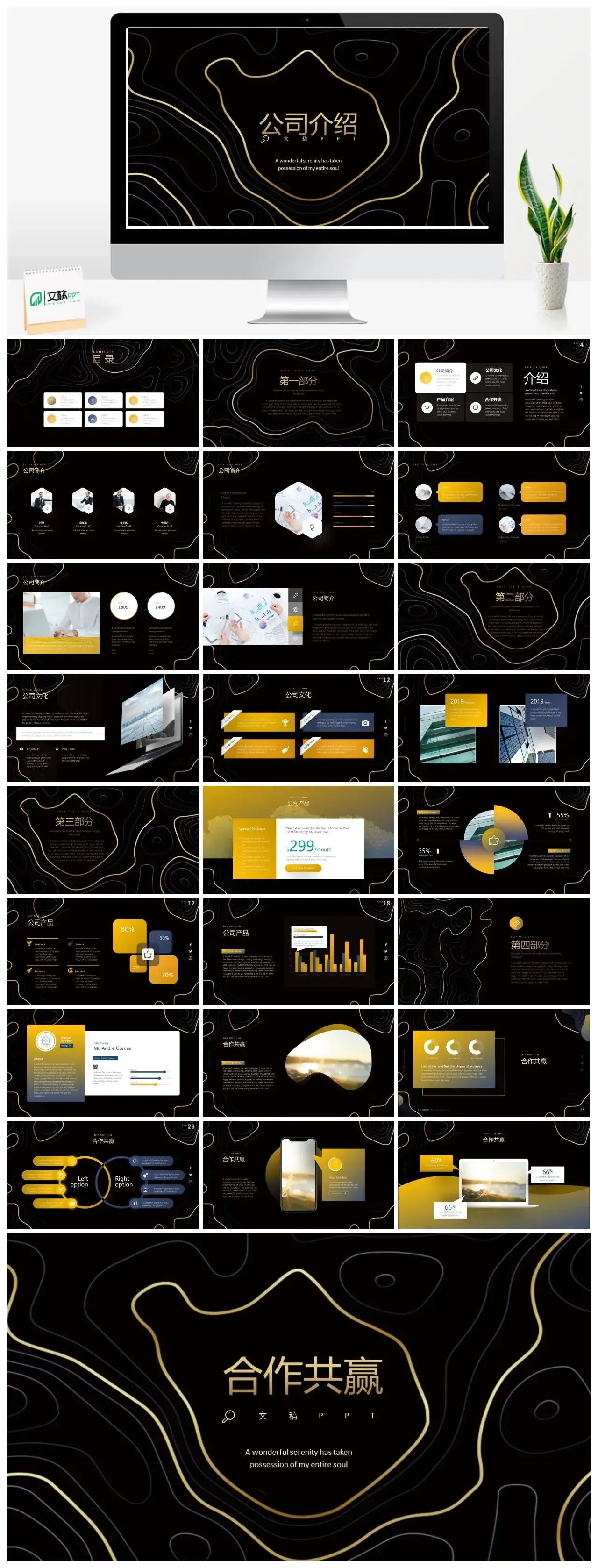 黑色金纹高端公司介绍PPT模板