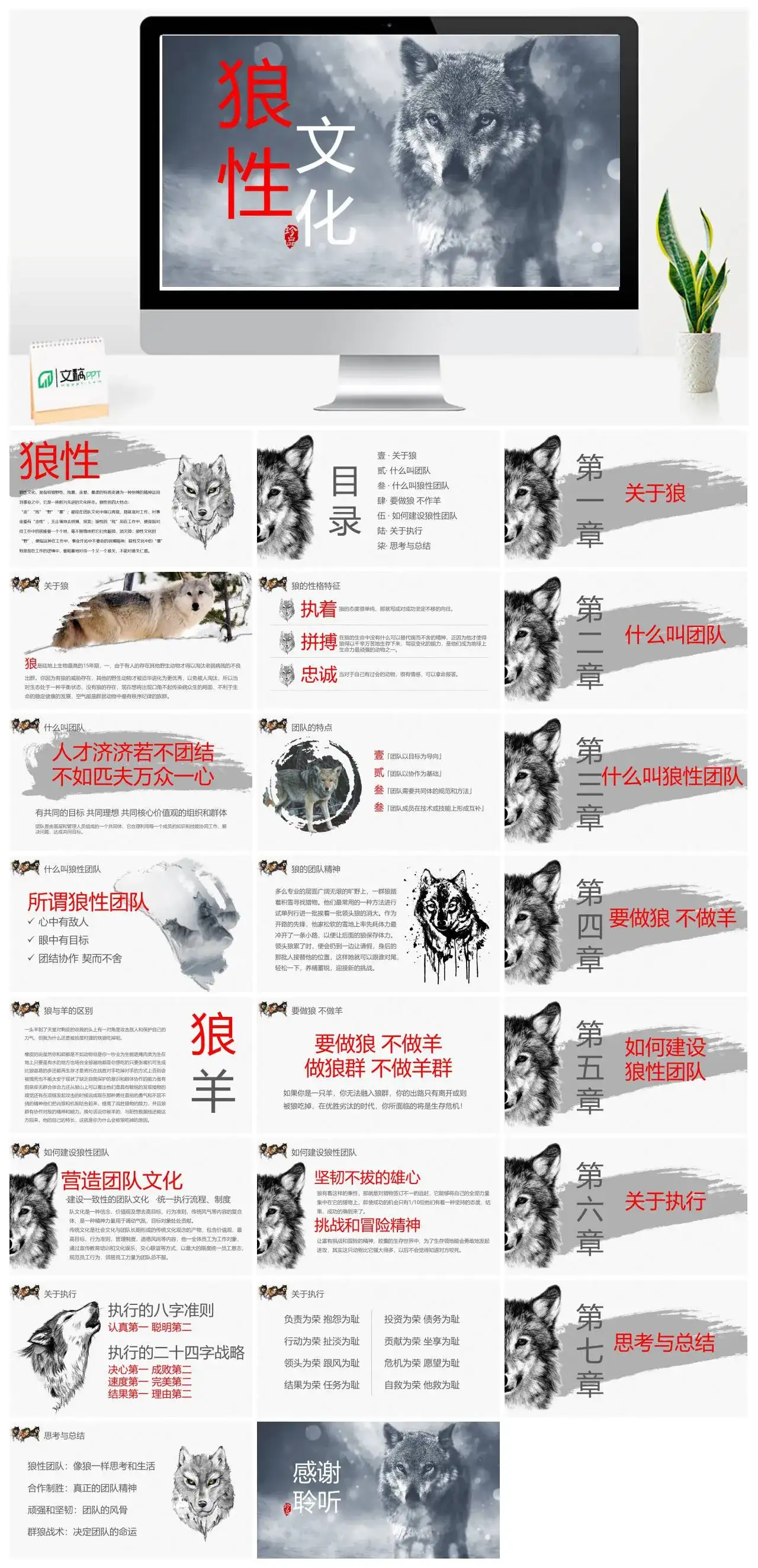 灰色简约狼性文化知识培训PPT模板