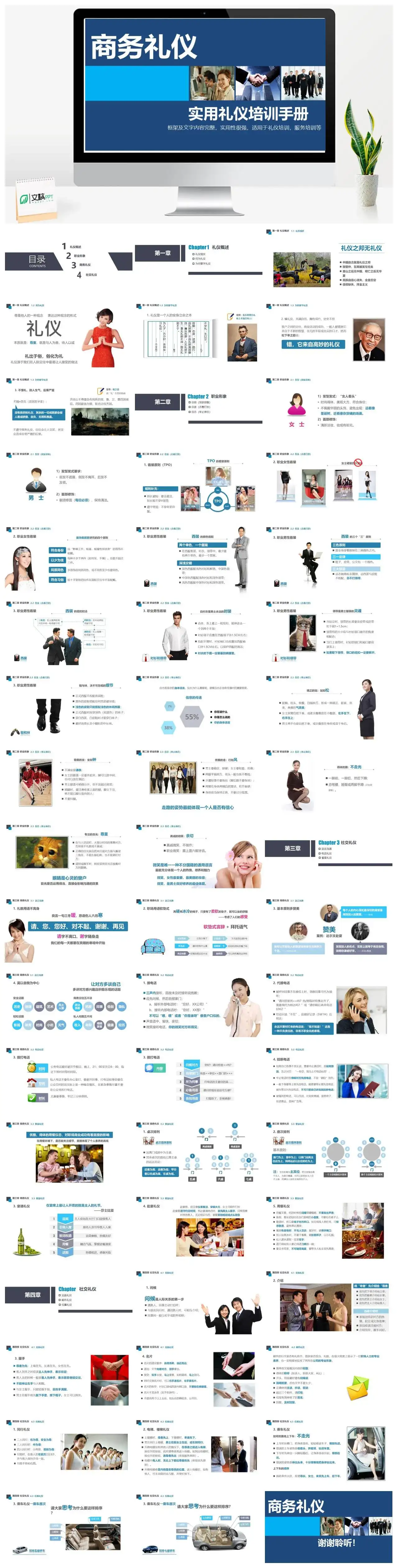 商务风商务礼仪实用礼仪培训手册PPT模板