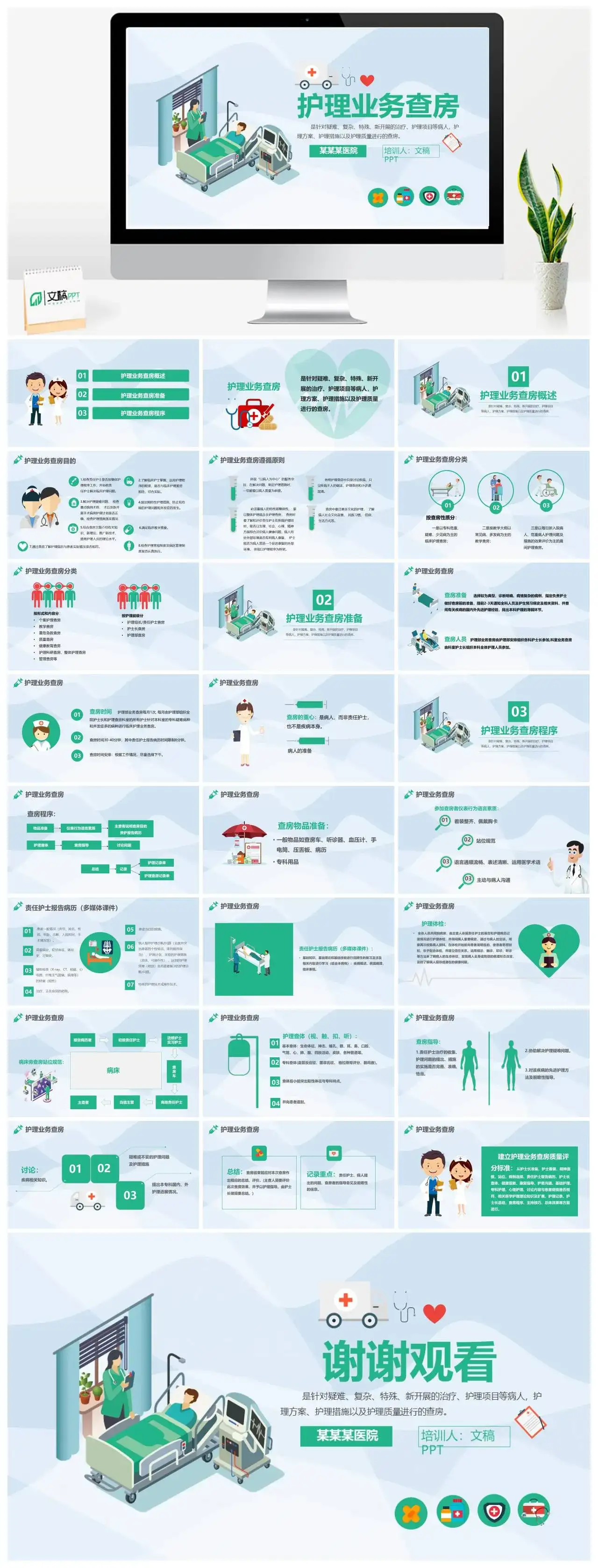 医院医疗护理业务查房PPT模板