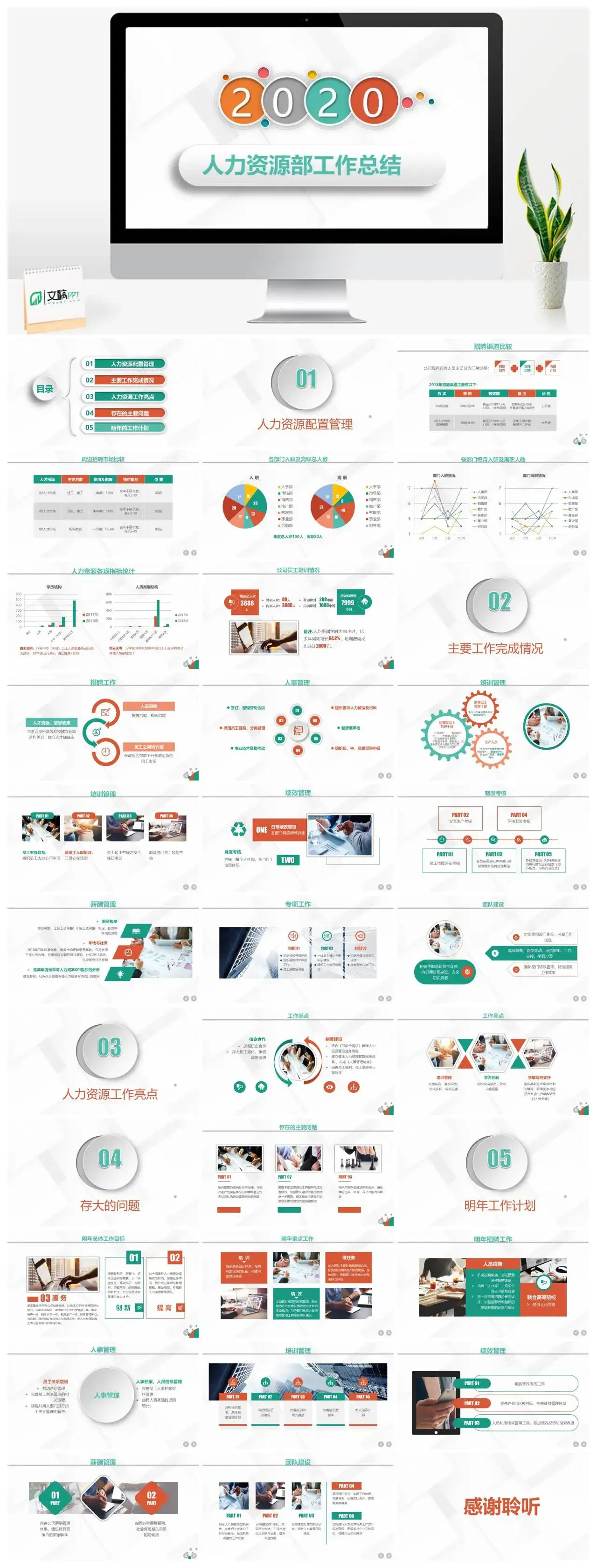 简约人力资源部工作概述工作总结项目展示工作计划ppt模板