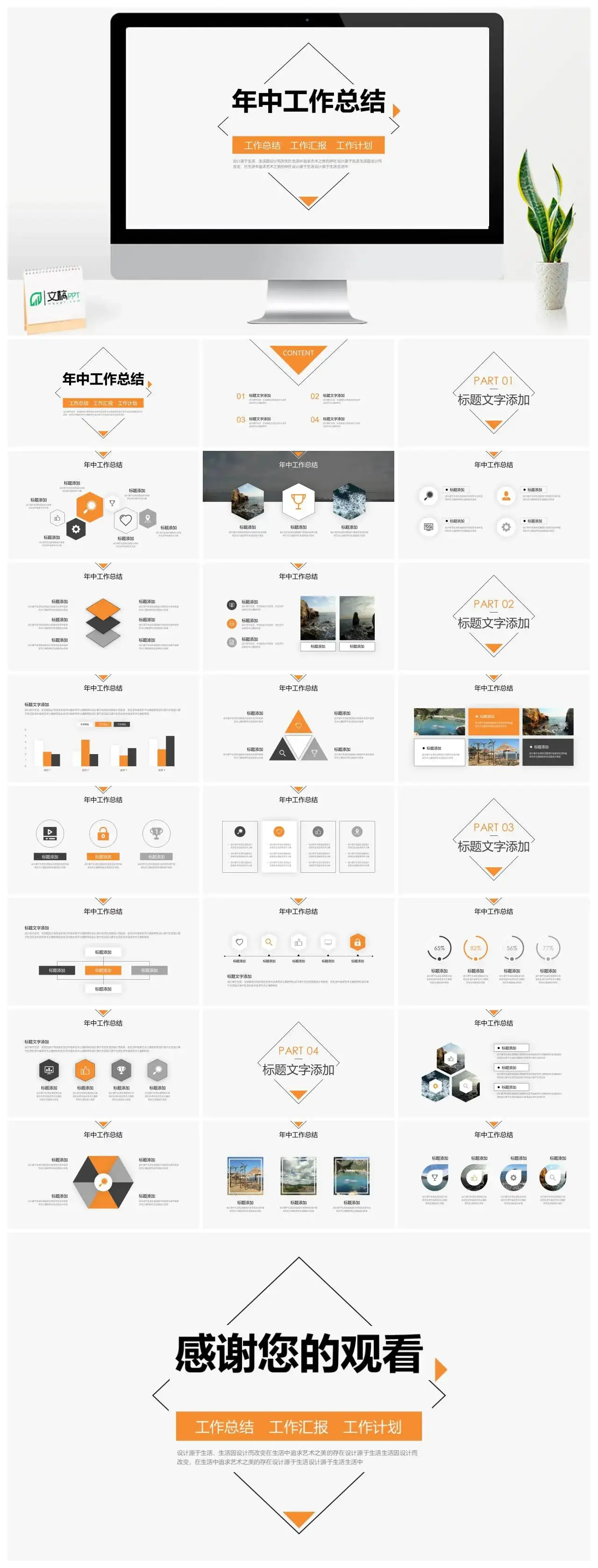 极简风年中工作总结工作汇报工作计划年终总结述职报告通用PPT模板