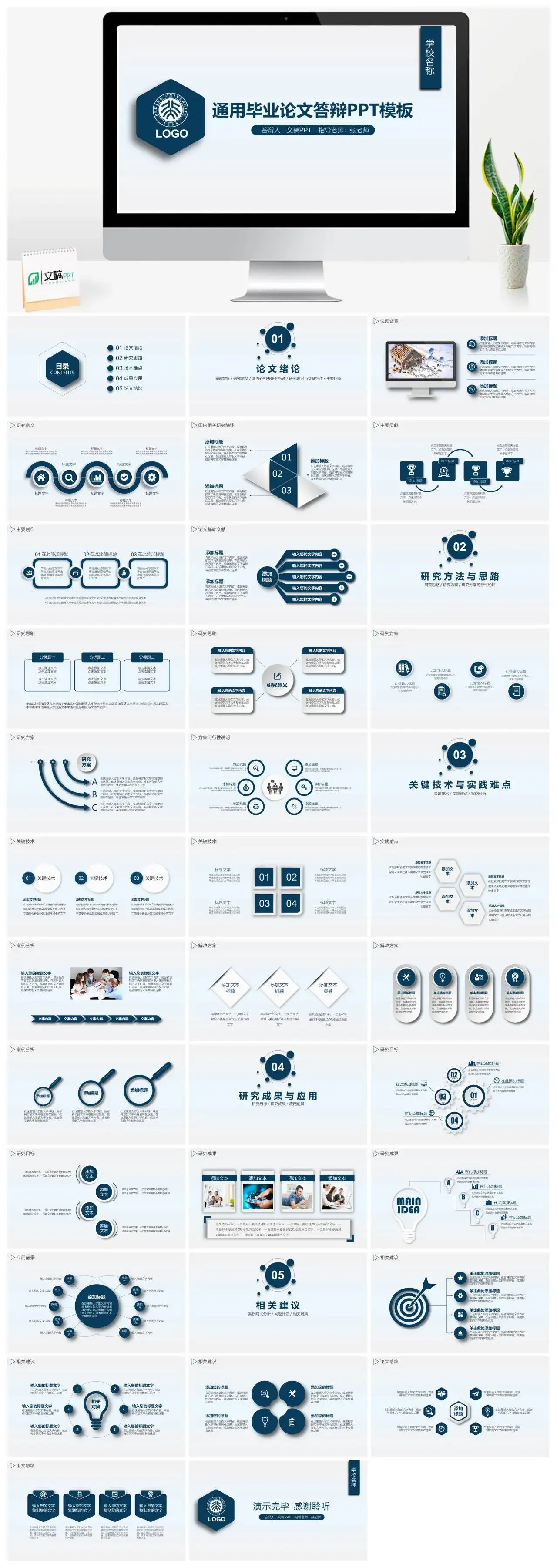框架完整微粒体毕业论文答辩PPT模板