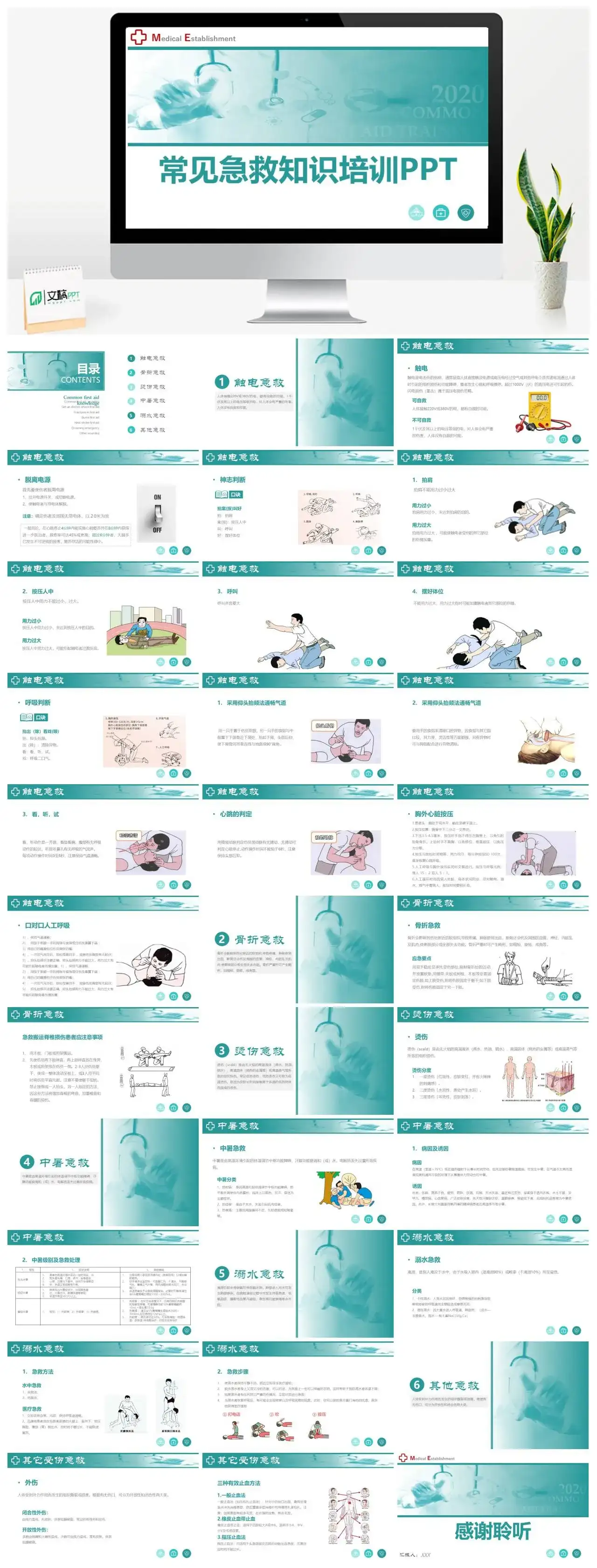 简约常见急救知识培训PPT模板