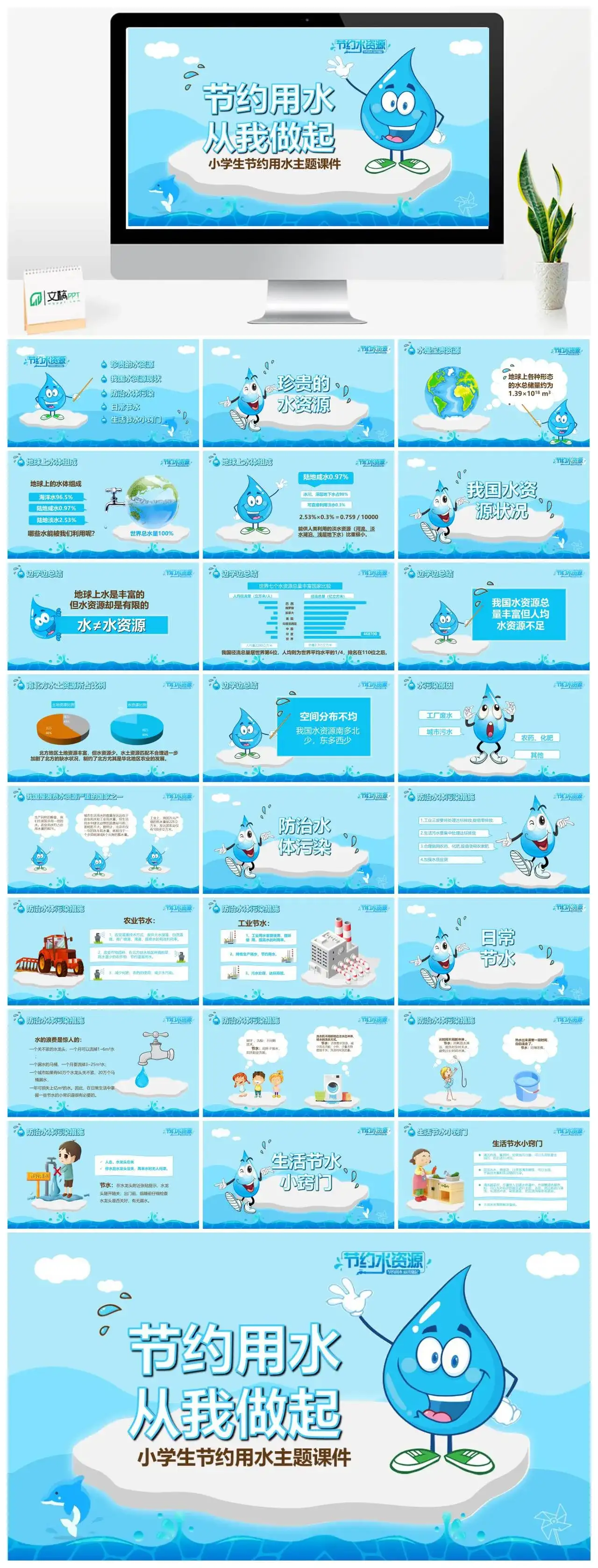 节约用水从我做起小学生节约用水主题课件PPT模板