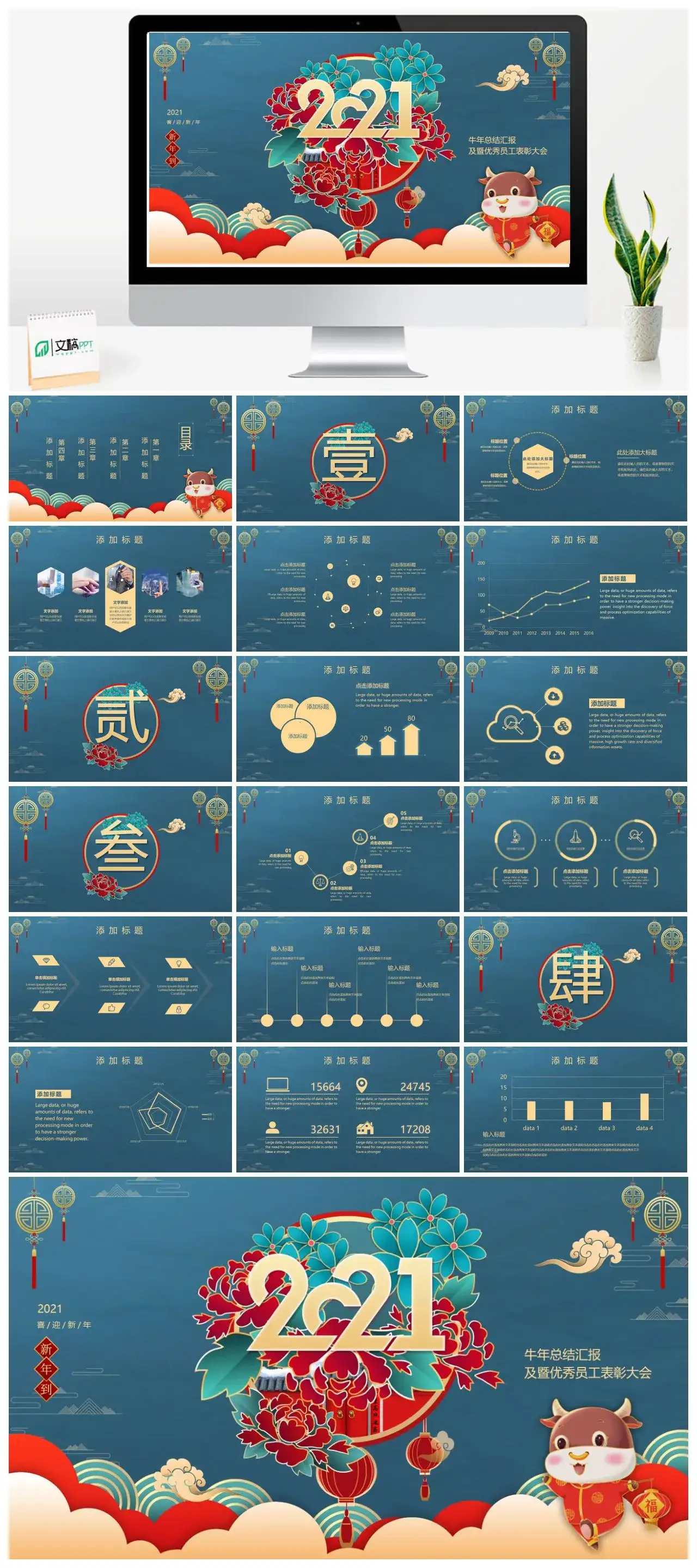 牛年总结汇报及暨优秀员工表彰大会PPT模板