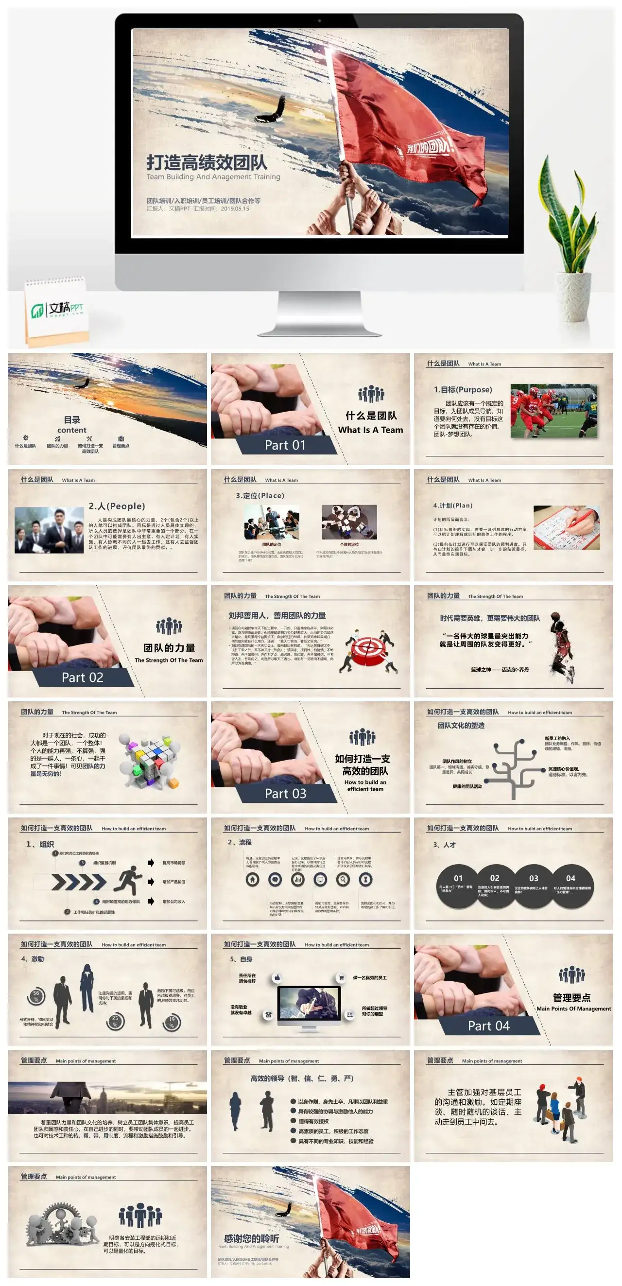 商务风人力资源打造高绩效团队团队培训入职培训员工培训团队合作PPT模板