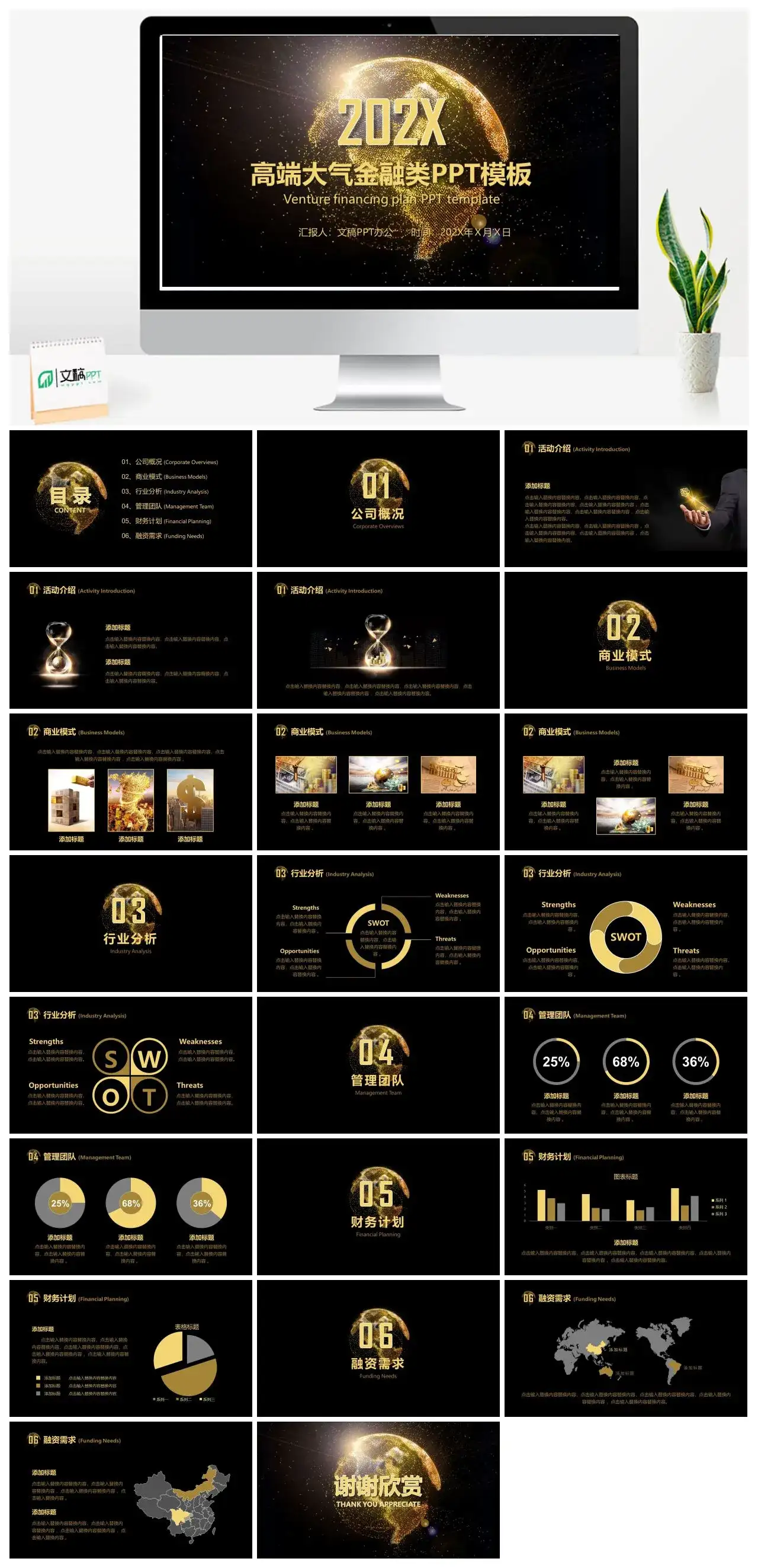 酷炫财务管理202X年高端大气金融类公司概况商业模式行业分析财务计划PPT模板