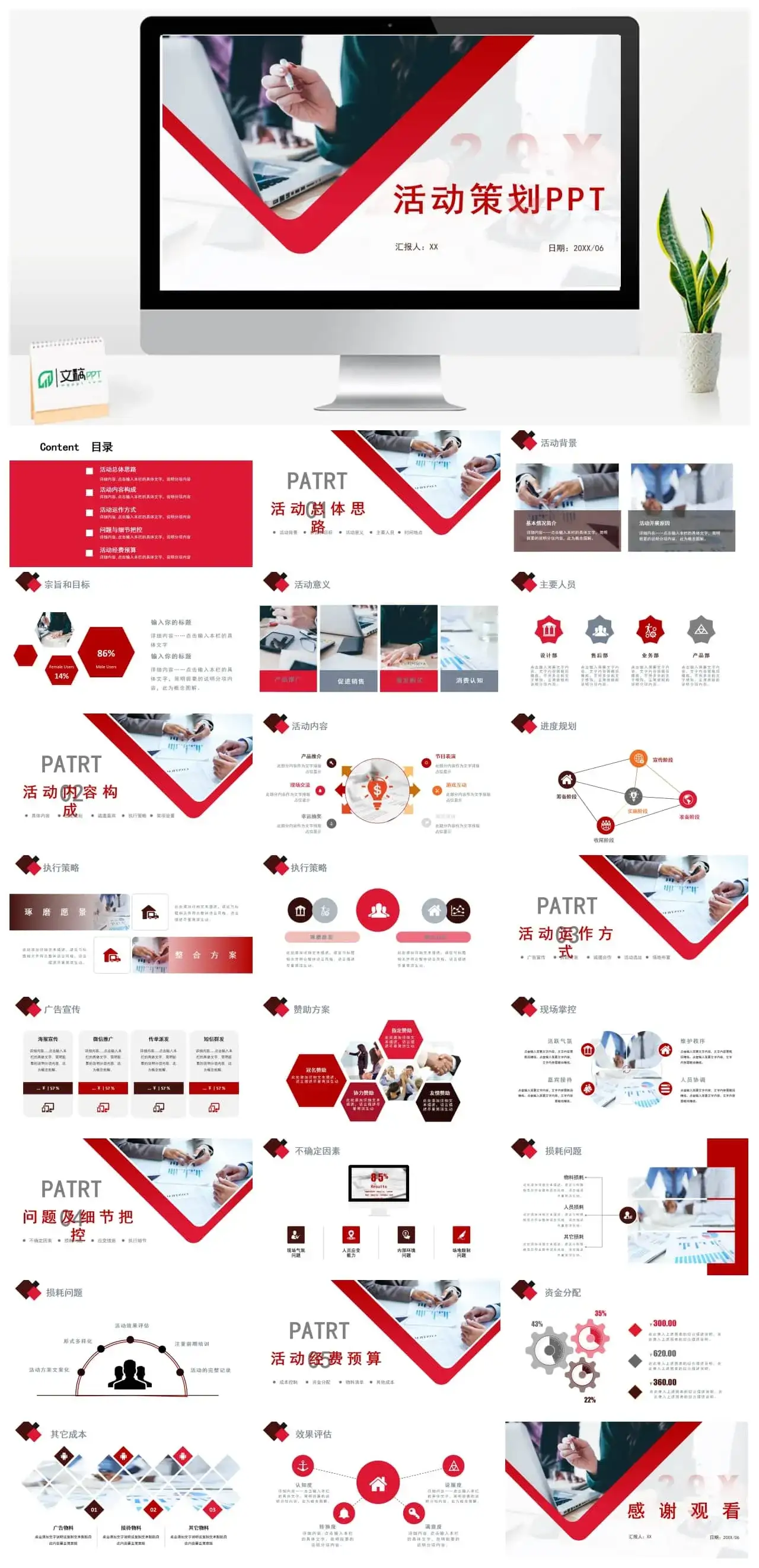 欧美红色高端商务风活动策划PPT模板