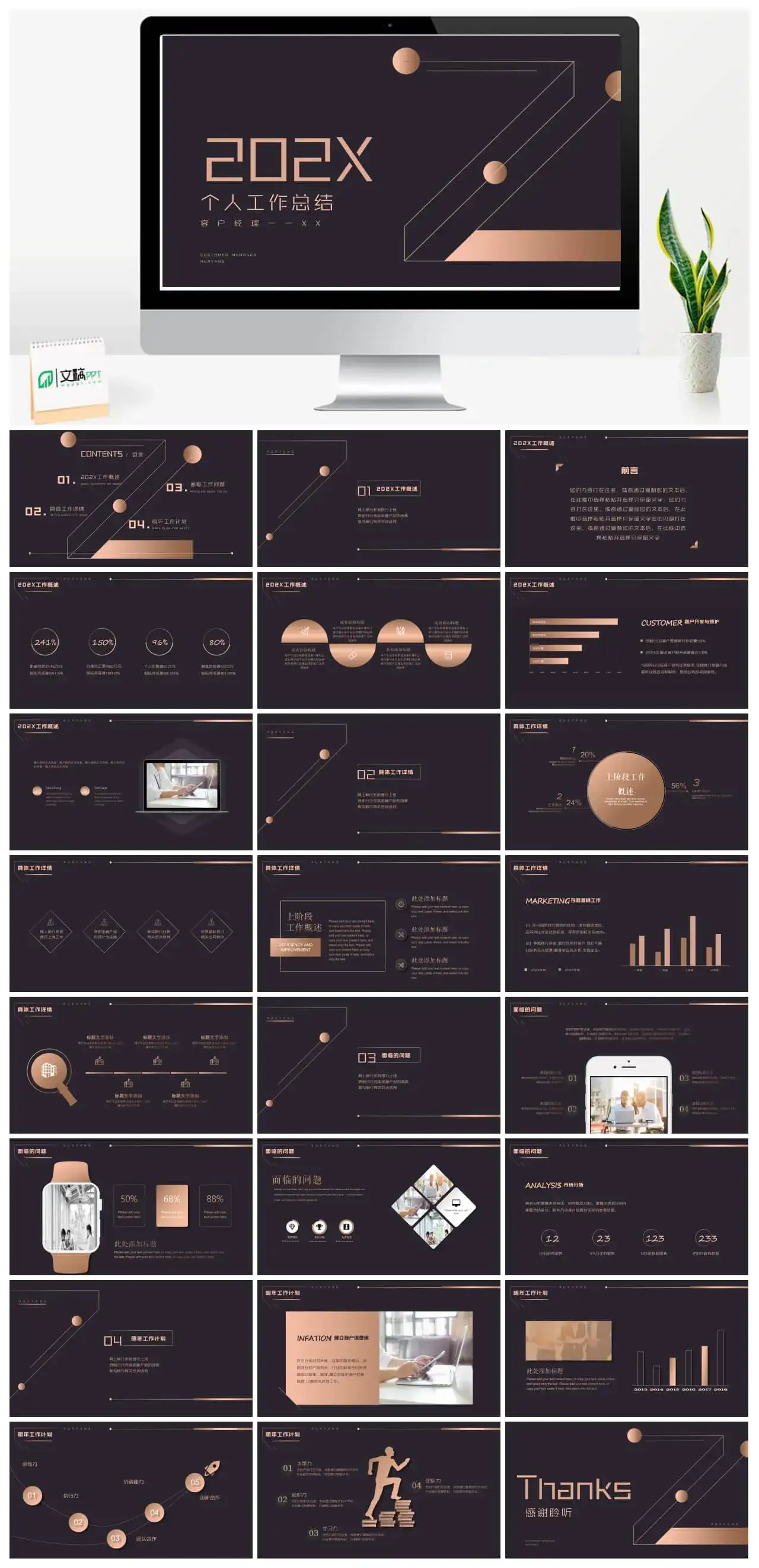 客户经理个人工作总结计划通用PPT模板
