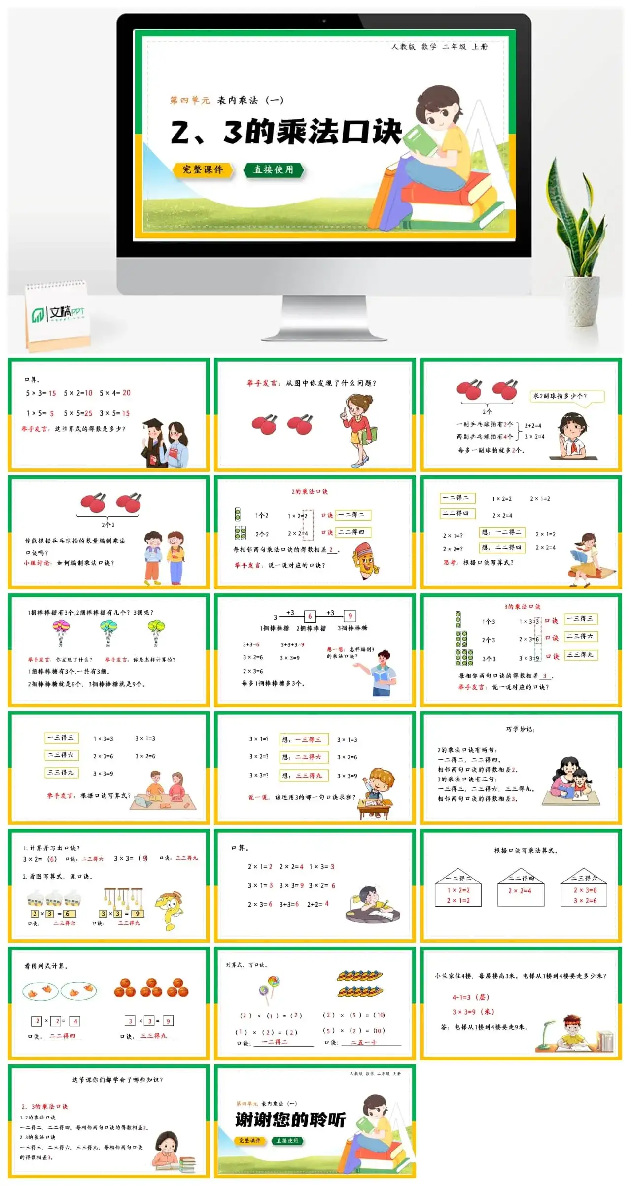 人教二年级上册表内乘法2、3的乘法口诀PPT课件