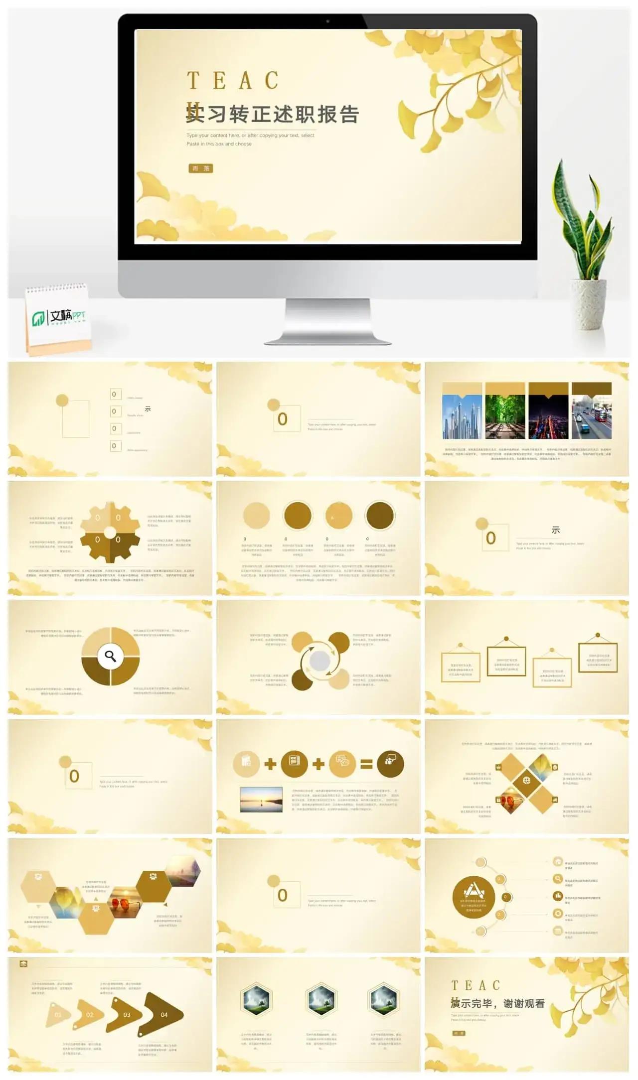 小清新实习转正述职报告PPT模板