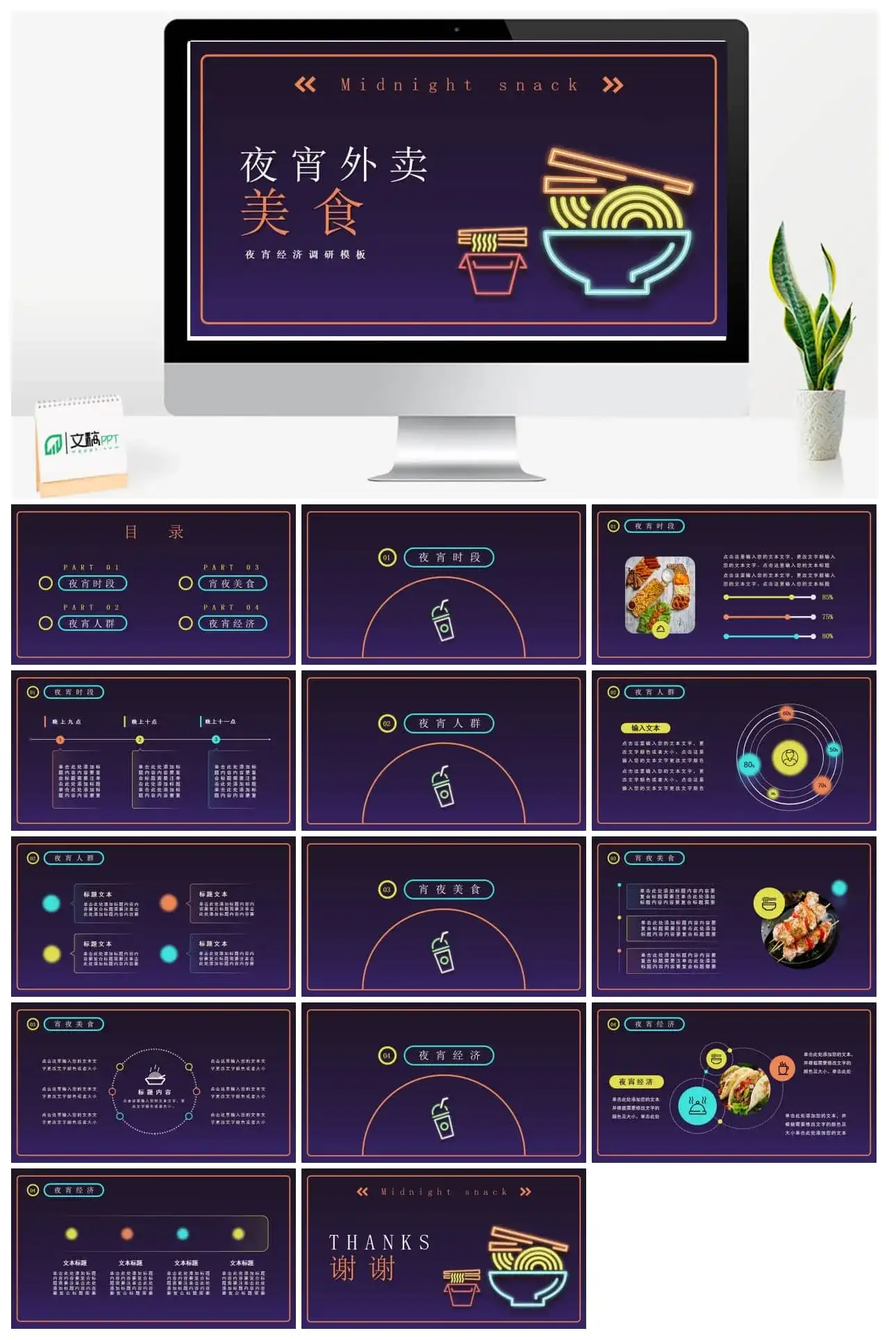 夜宵外卖美食调研PPT模板