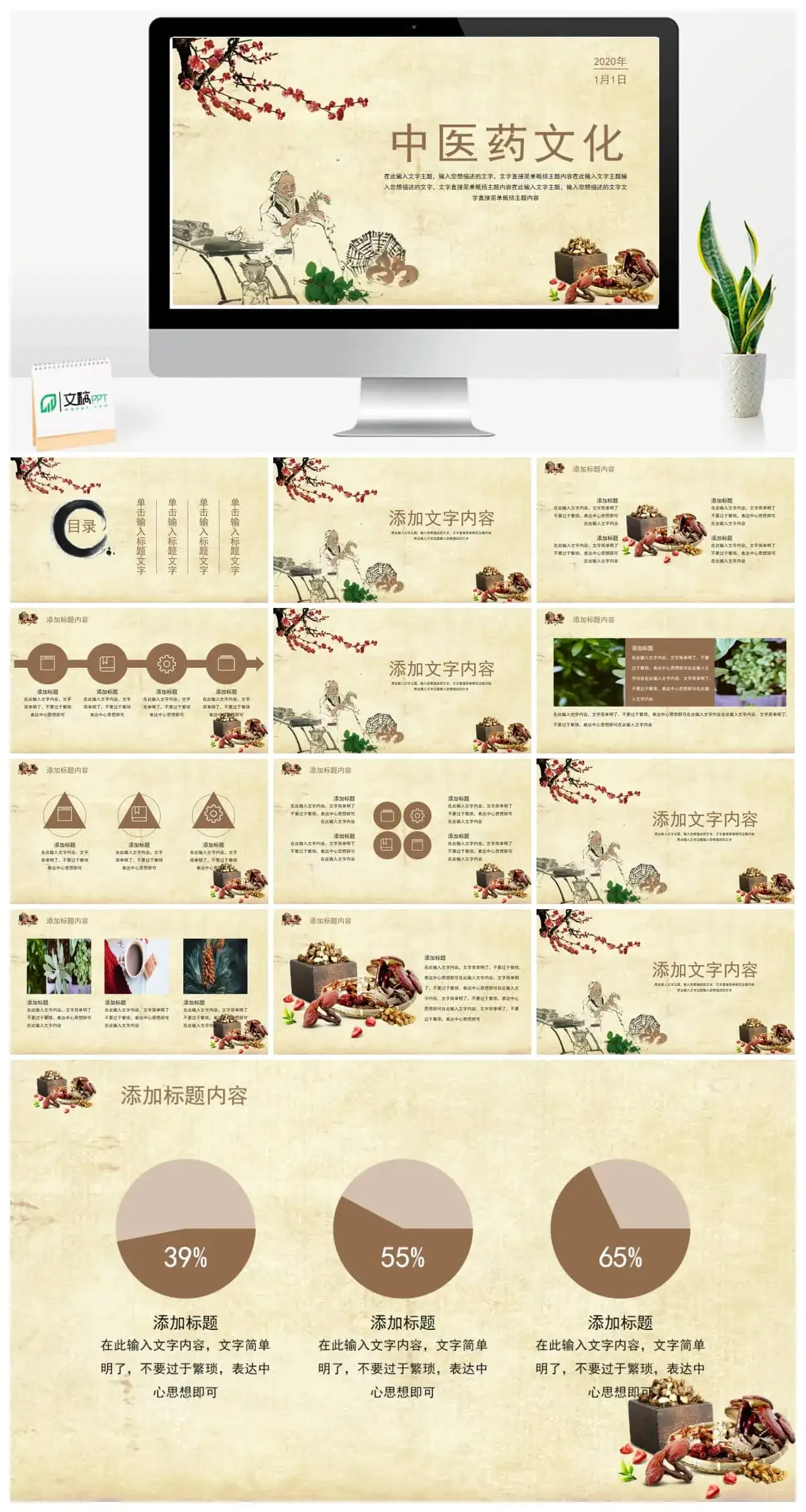 中医养生中医文化中药材PPT模板