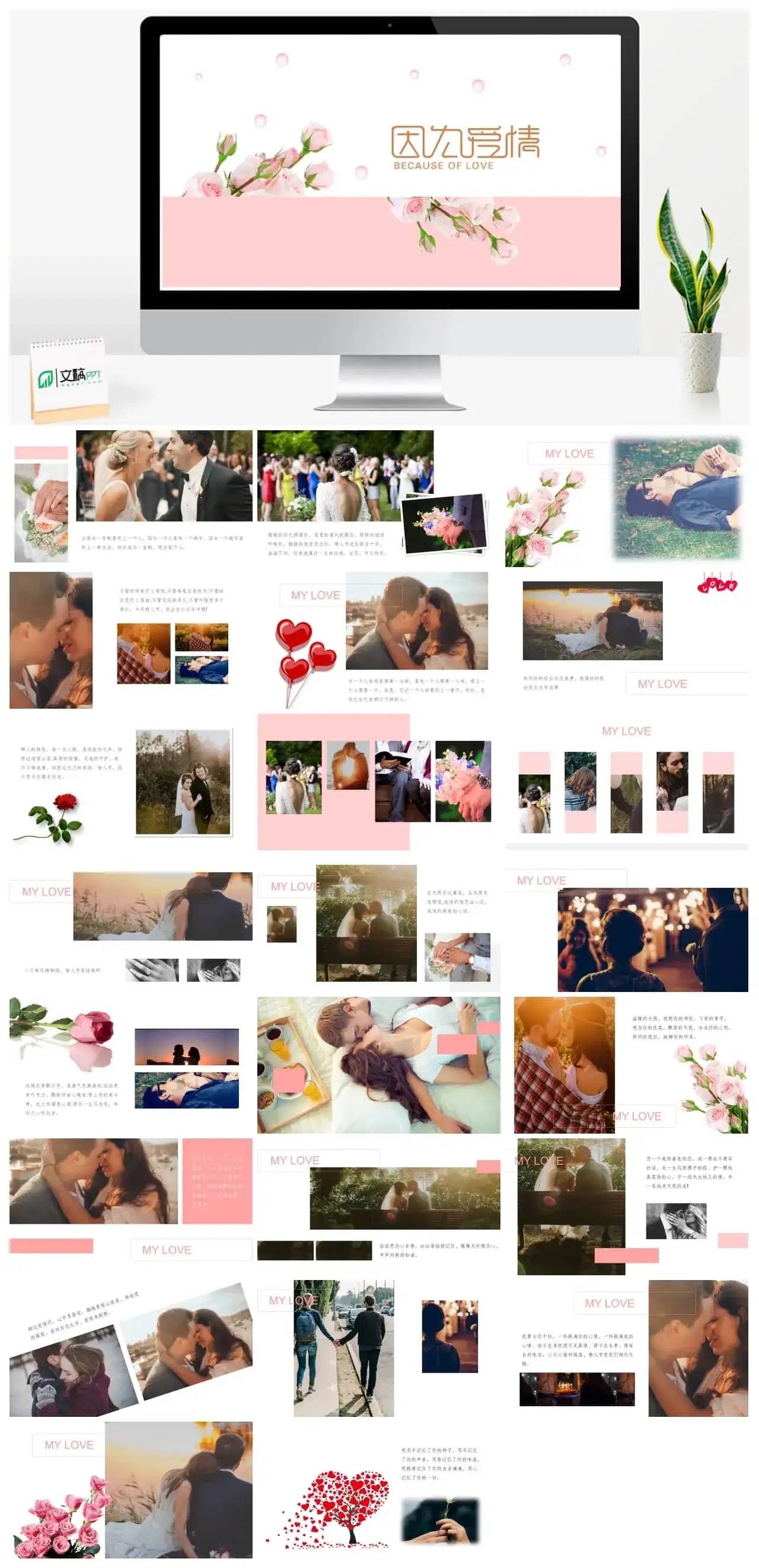 因为爱情婚恋主题婚礼相册PPT模板