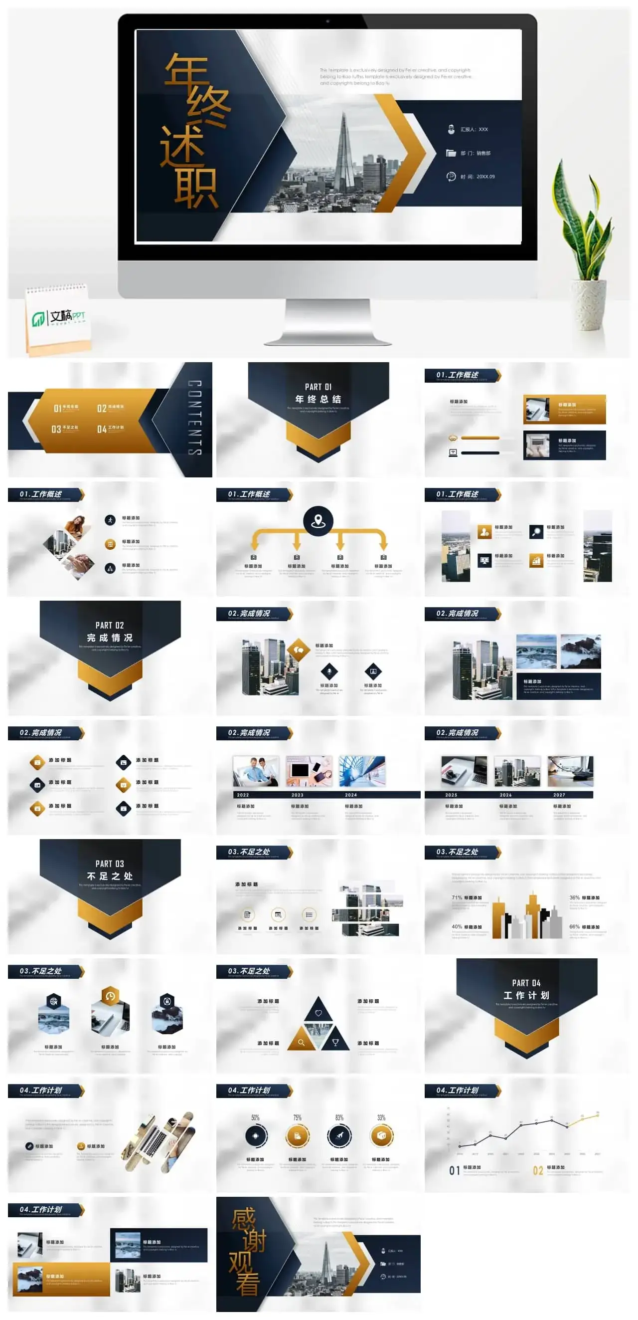 高端质感商务风年终述职通用PPT模板