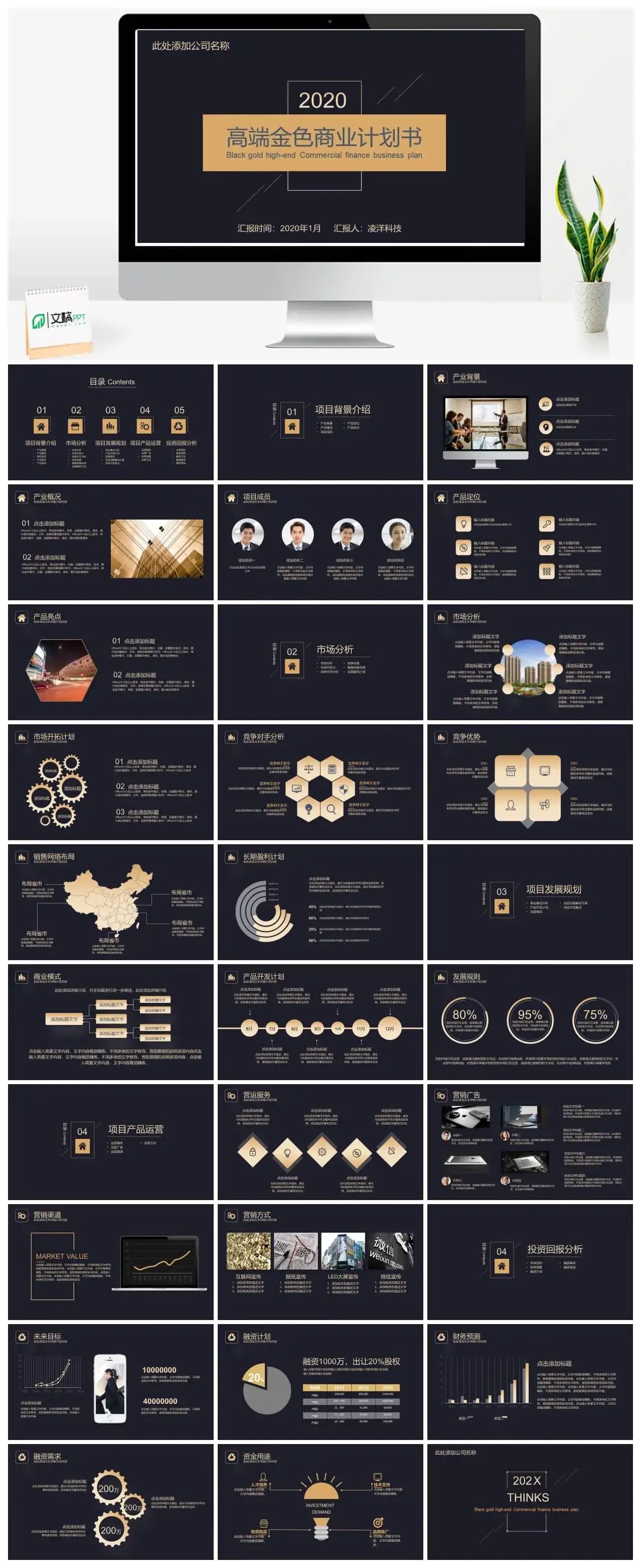 高端金色商业计划书PPT模板