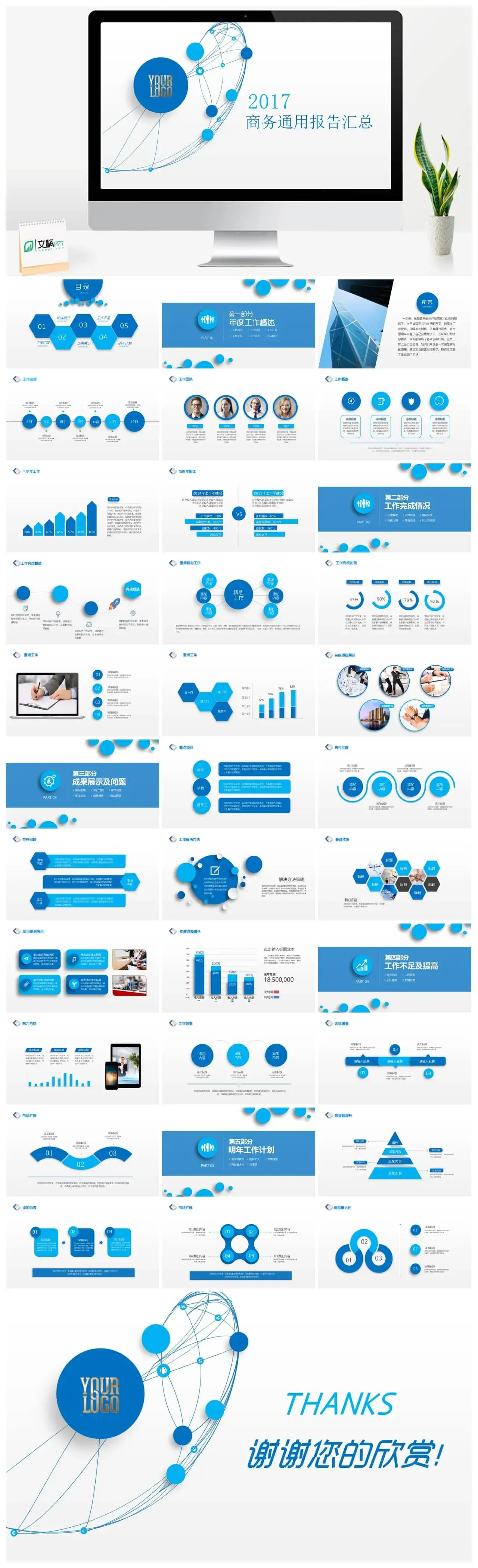 商务合作工作总结年终总结计划PPT模板
