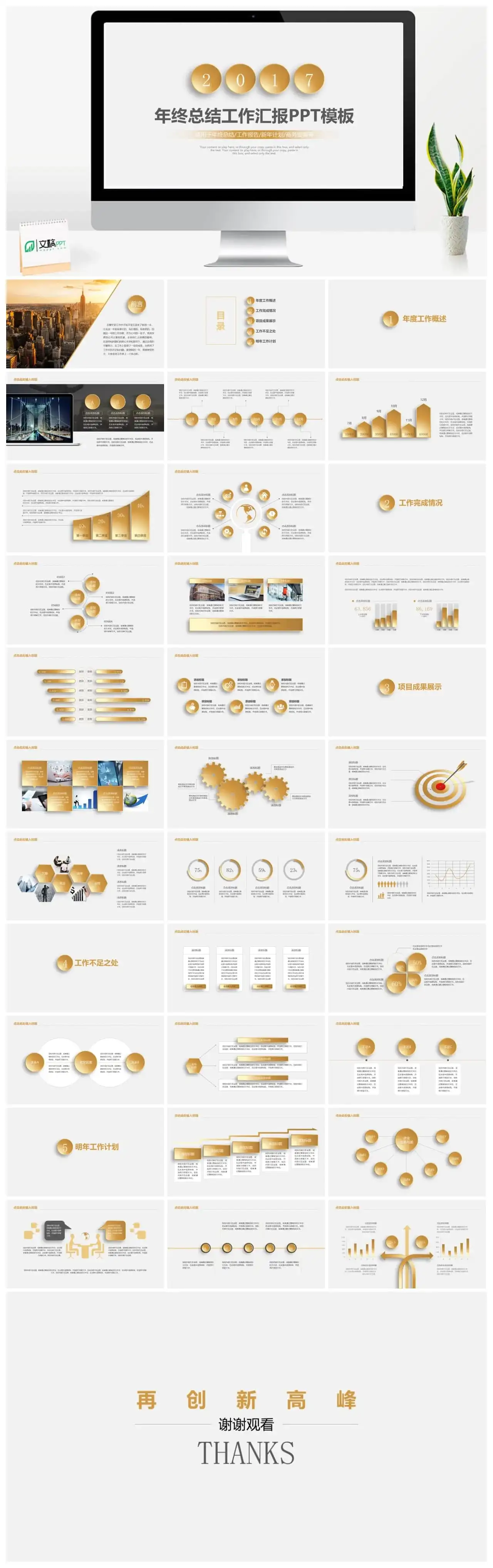 金色项目介绍工作总结年终总结PPT模板
