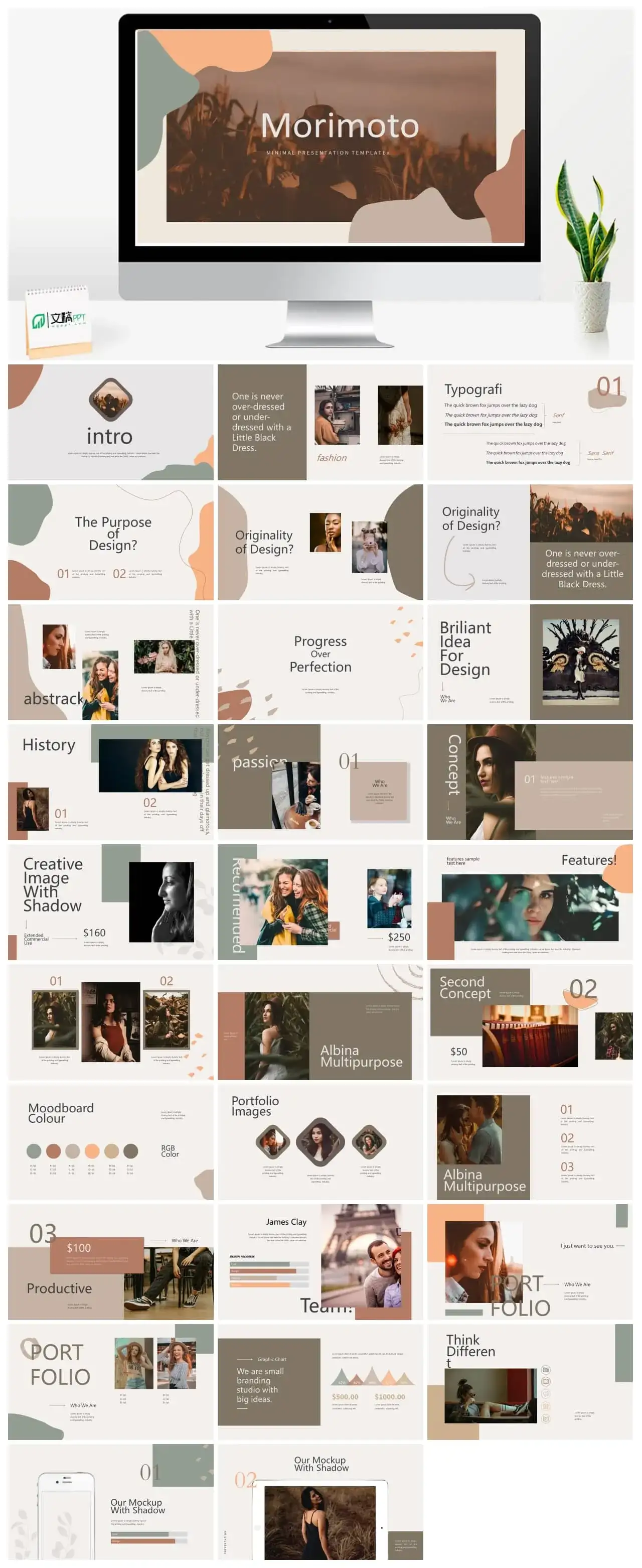 简约莫兰迪风尚通用PPT模板