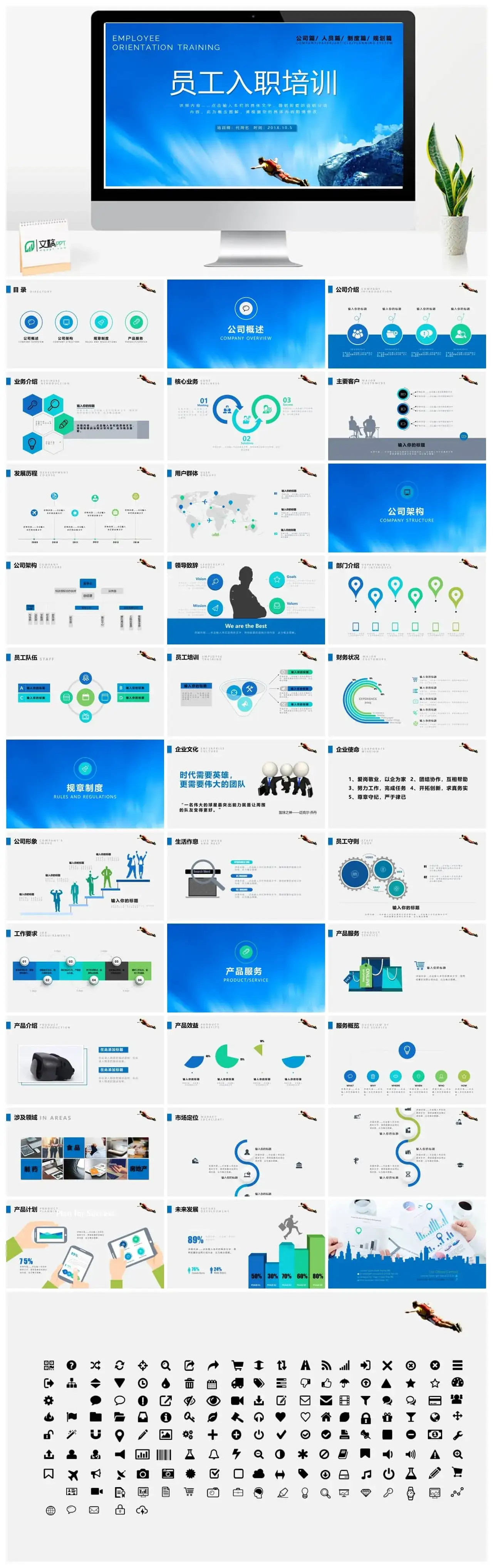 多角度多维度公司员工入职培训PPT模板