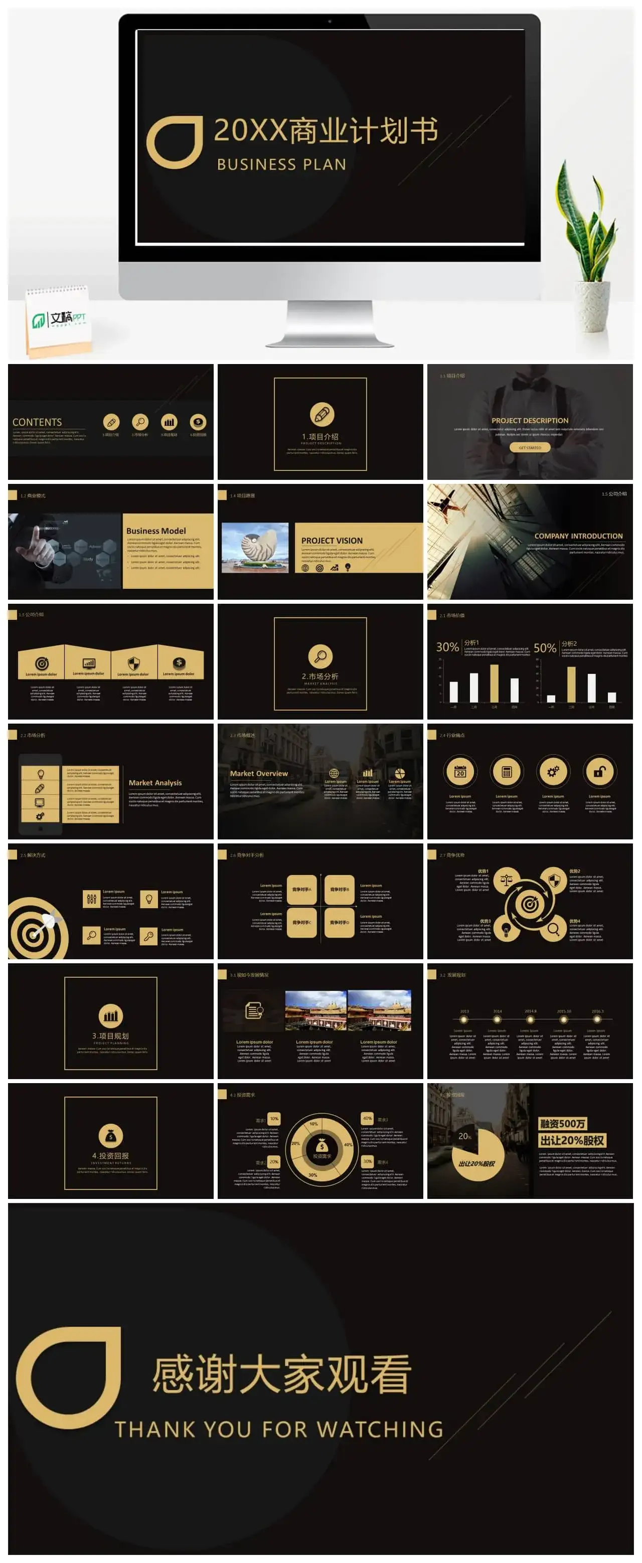酷雅黑商务质感商业计划书PPT模板