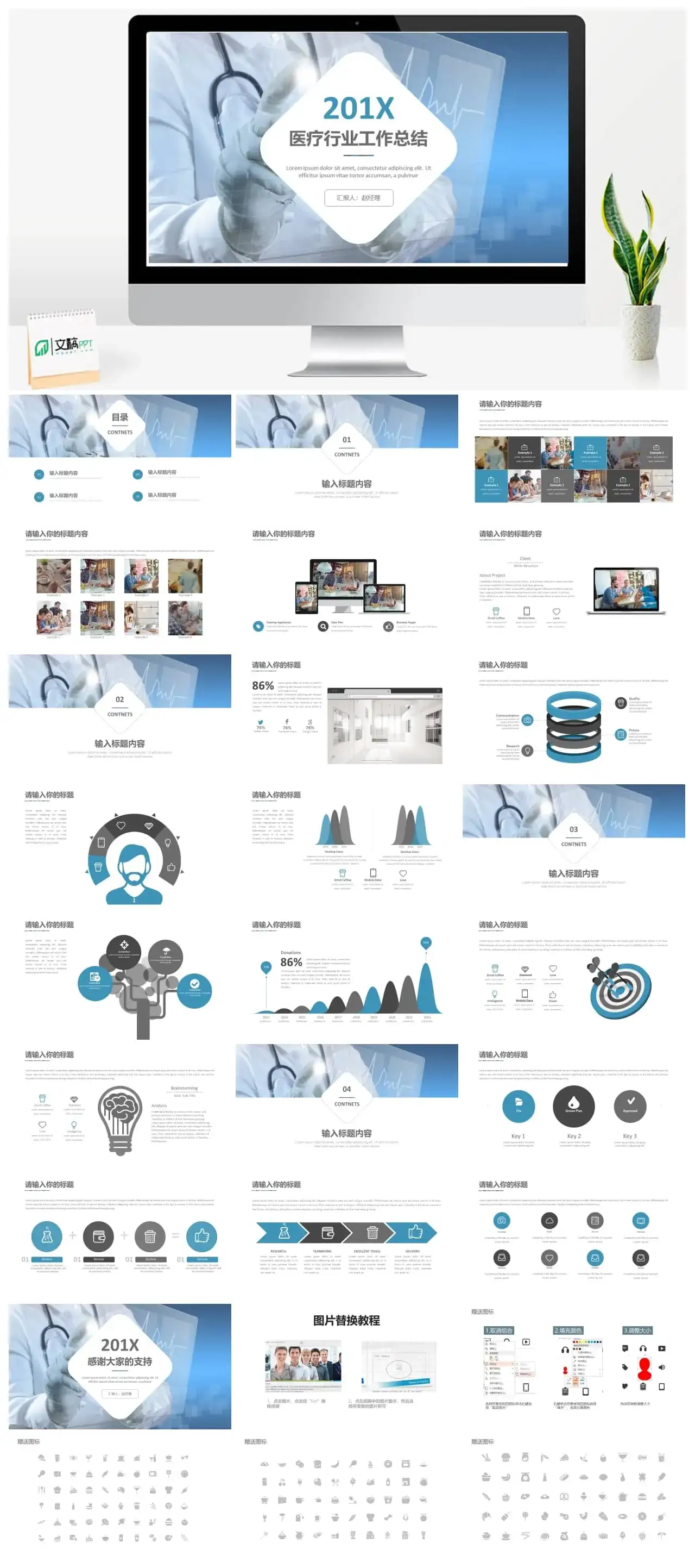 201X医疗行业通用工作总结PPT模板