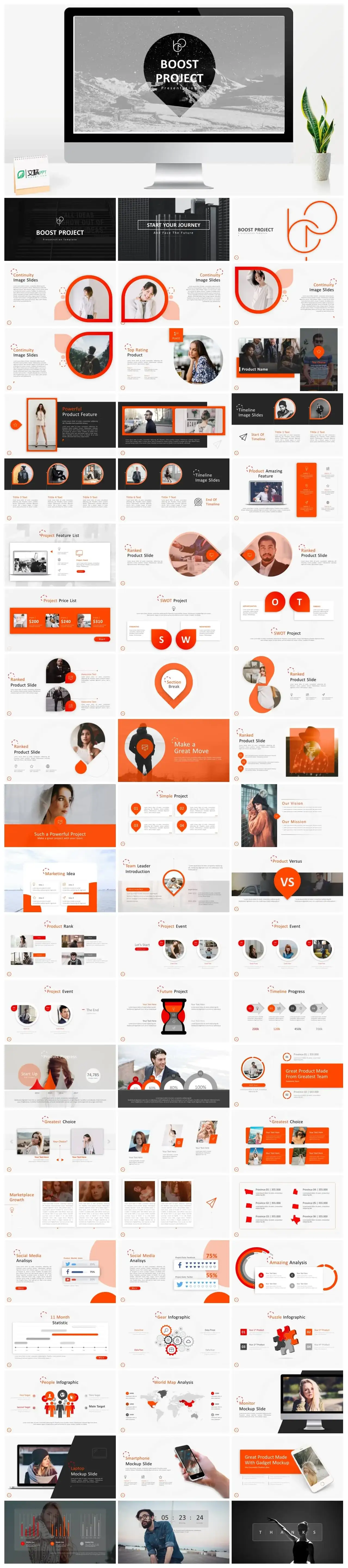 橘色人物ppt模板