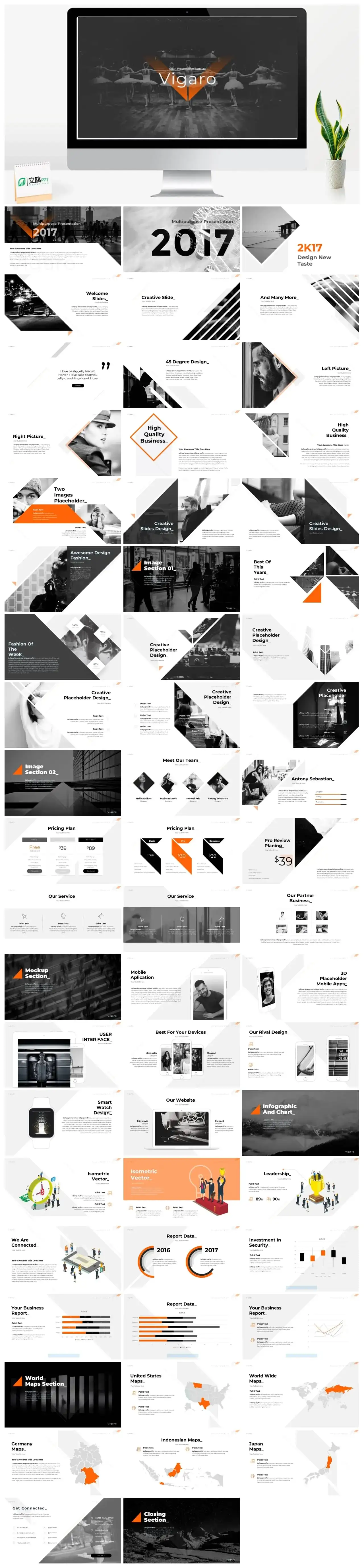 橘色黑白主题商务ppt模板