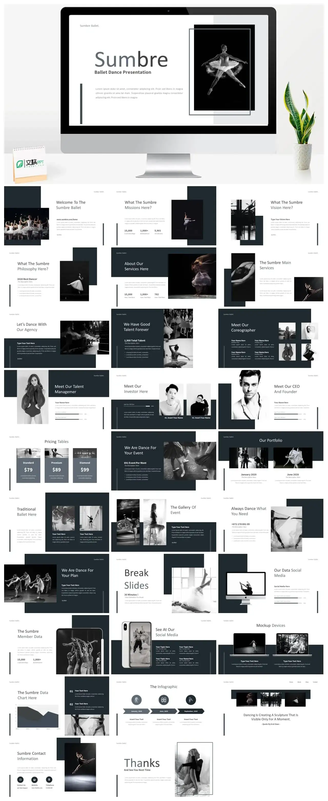 黑白芭蕾舞介绍ppt模板