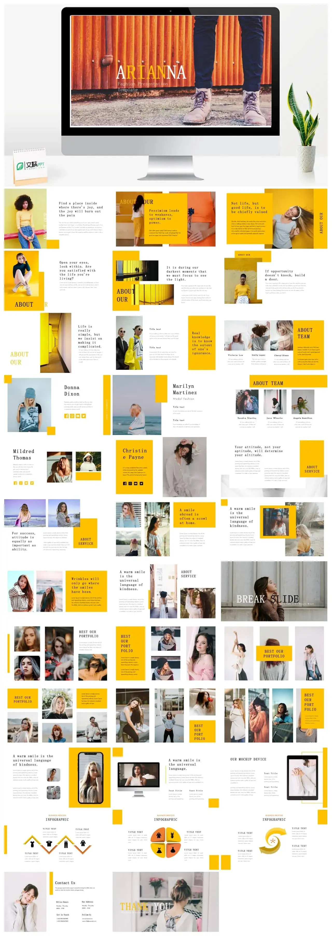 黄色人物介绍ppt模板