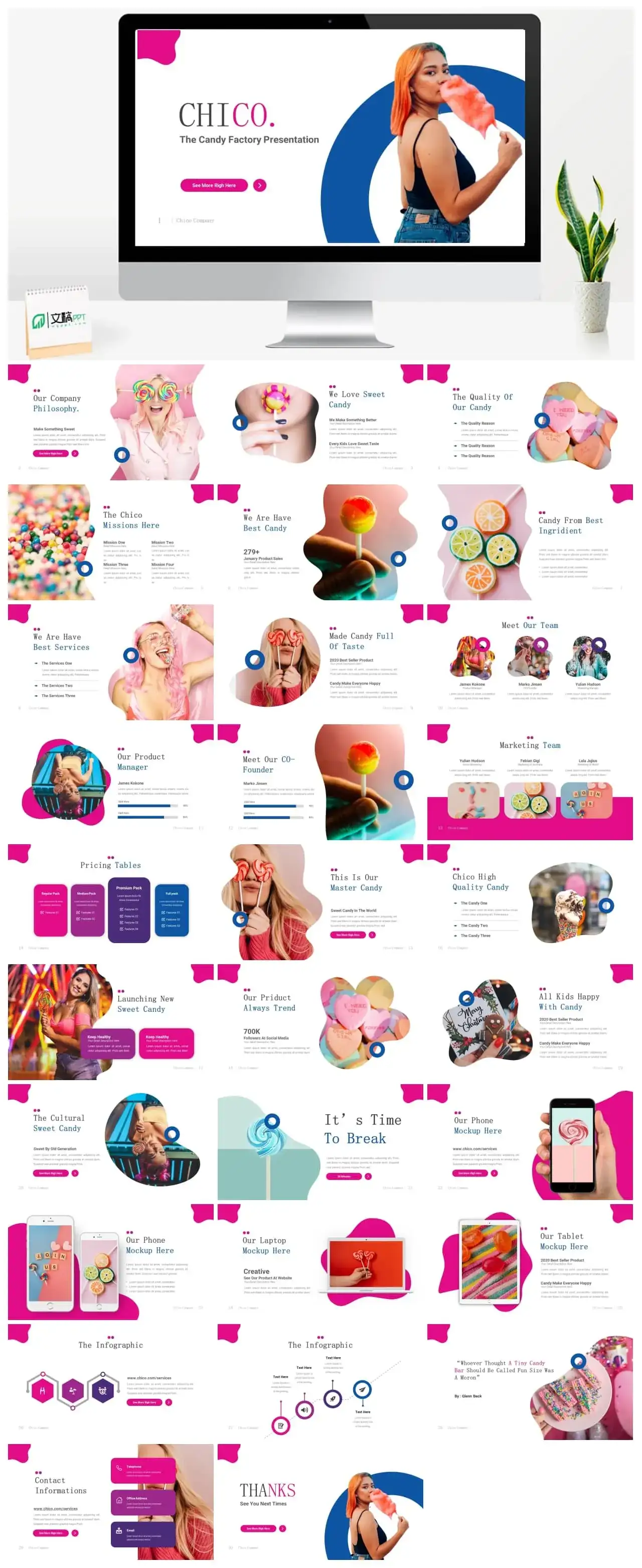 粉色糖果杂志PPT模版