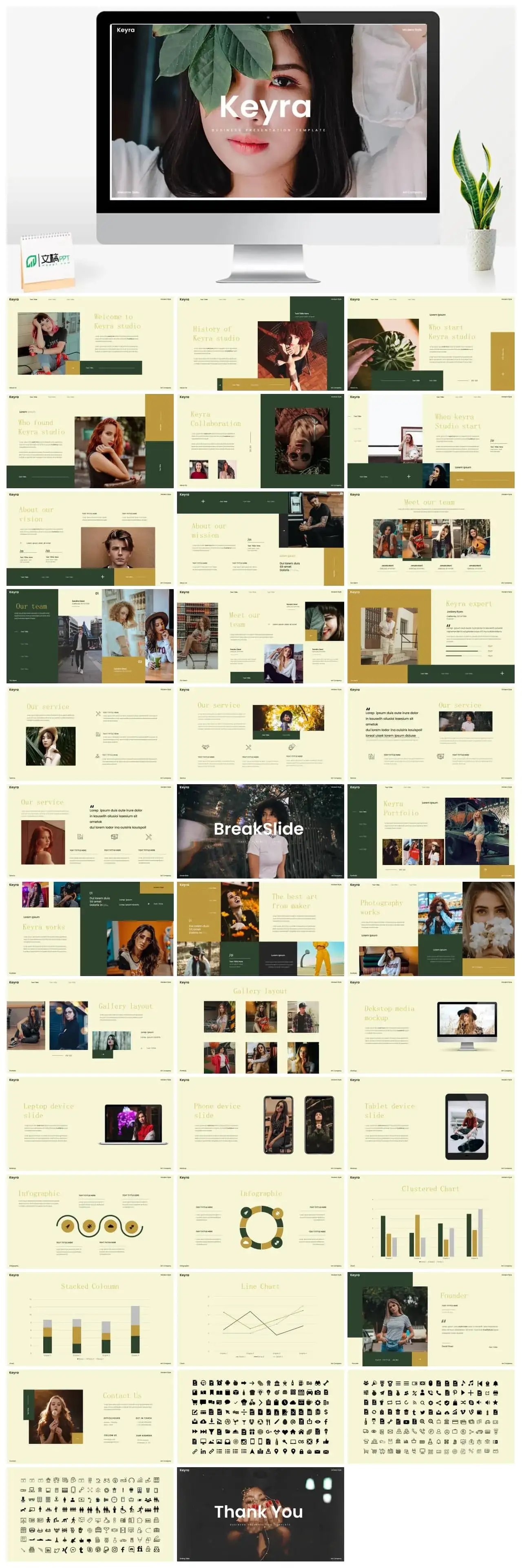 黄绿色时尚工作汇报PPT模板