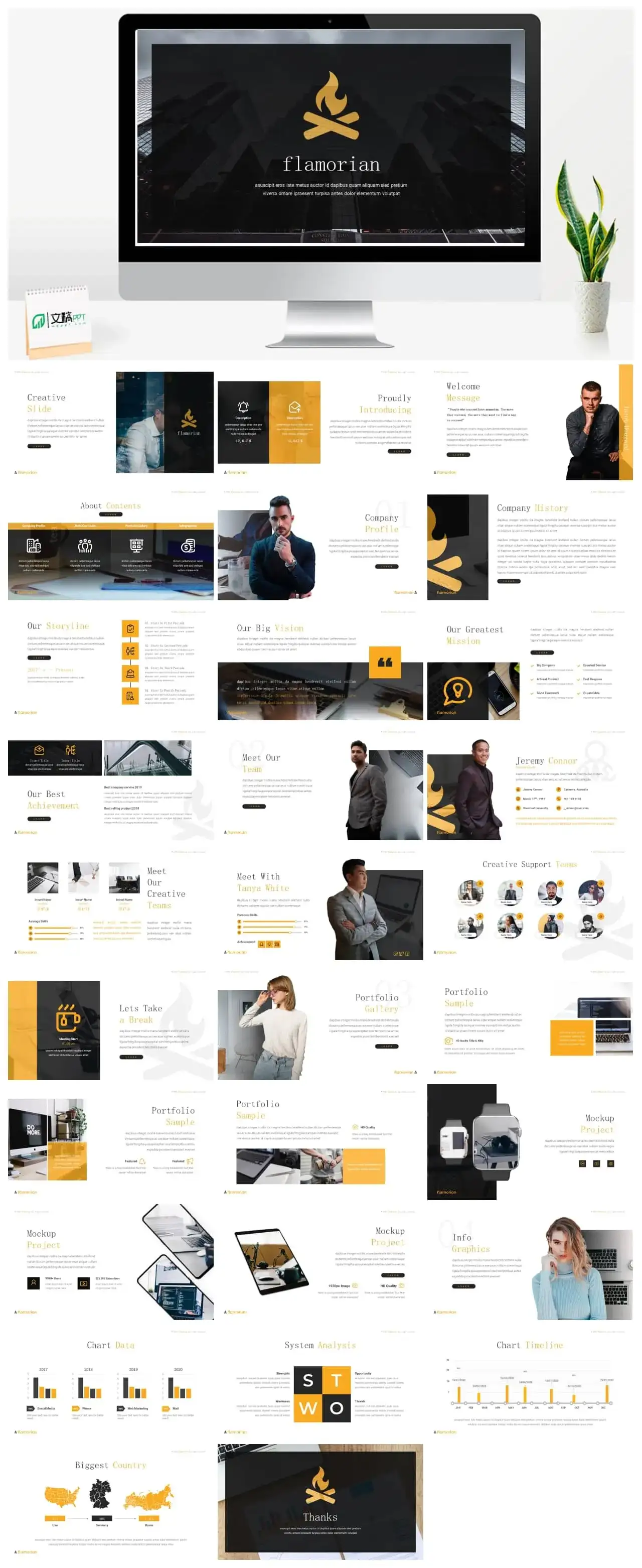 黄色商务ppt模板