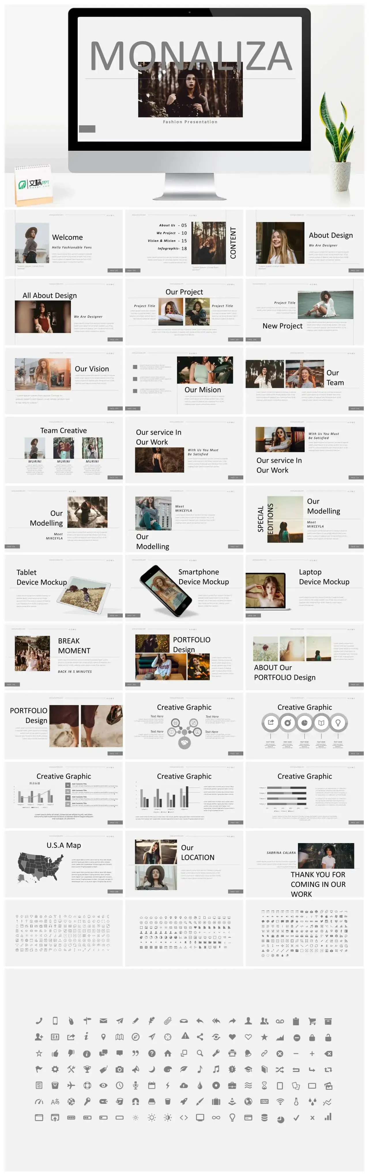 欧美简约杂志风PPT模版