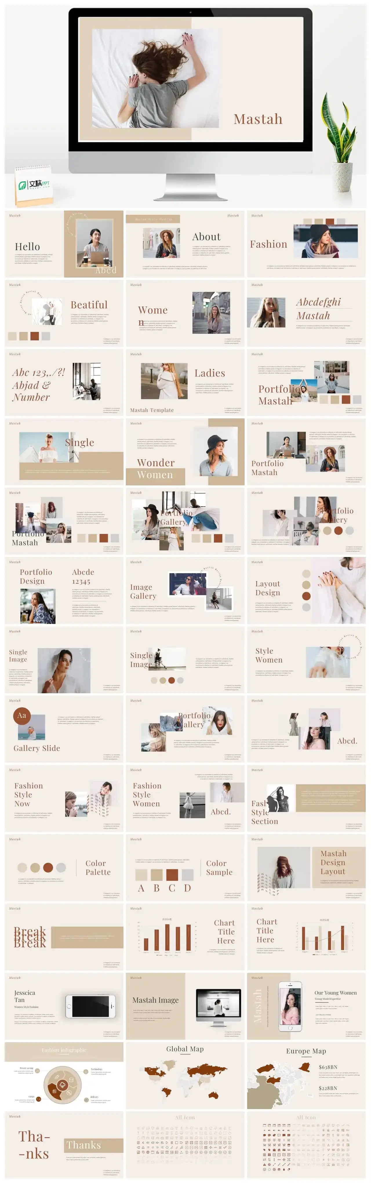 浅色人物欧美风商务PPT模版