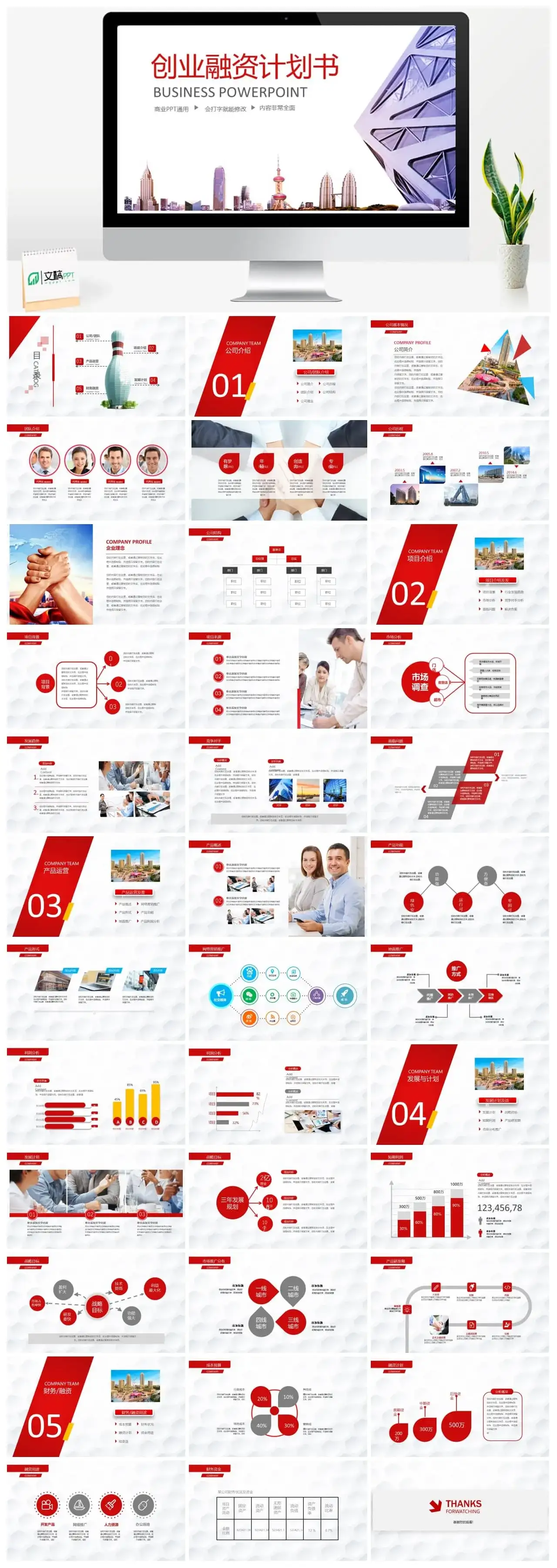 红色高端欧美风创业融资计划书PPT模板