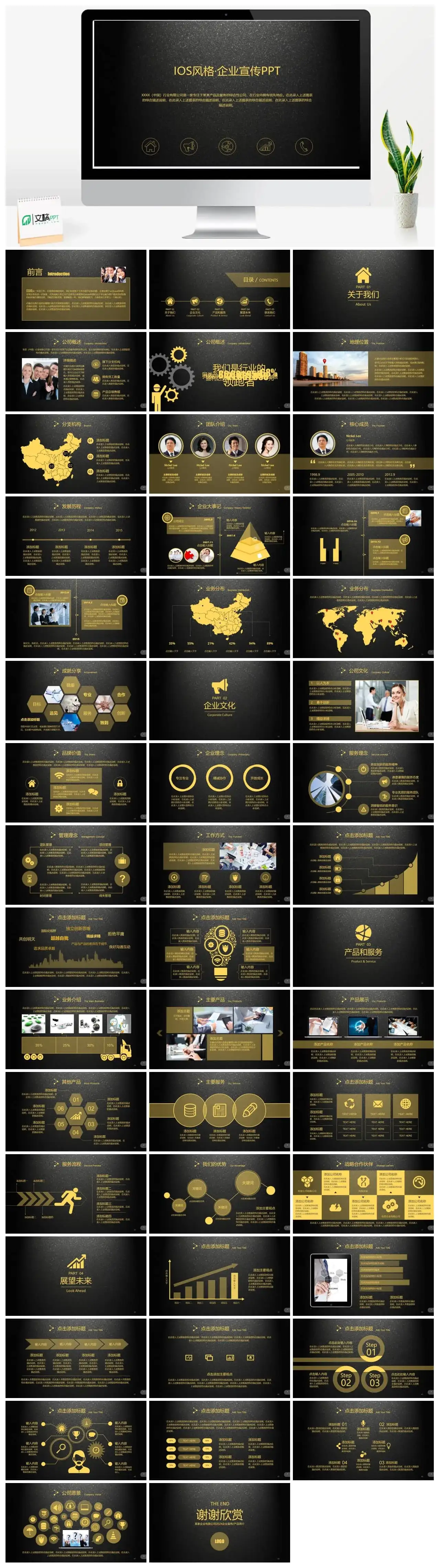 黑色质感IOS风格企业宣传通用PPT模板