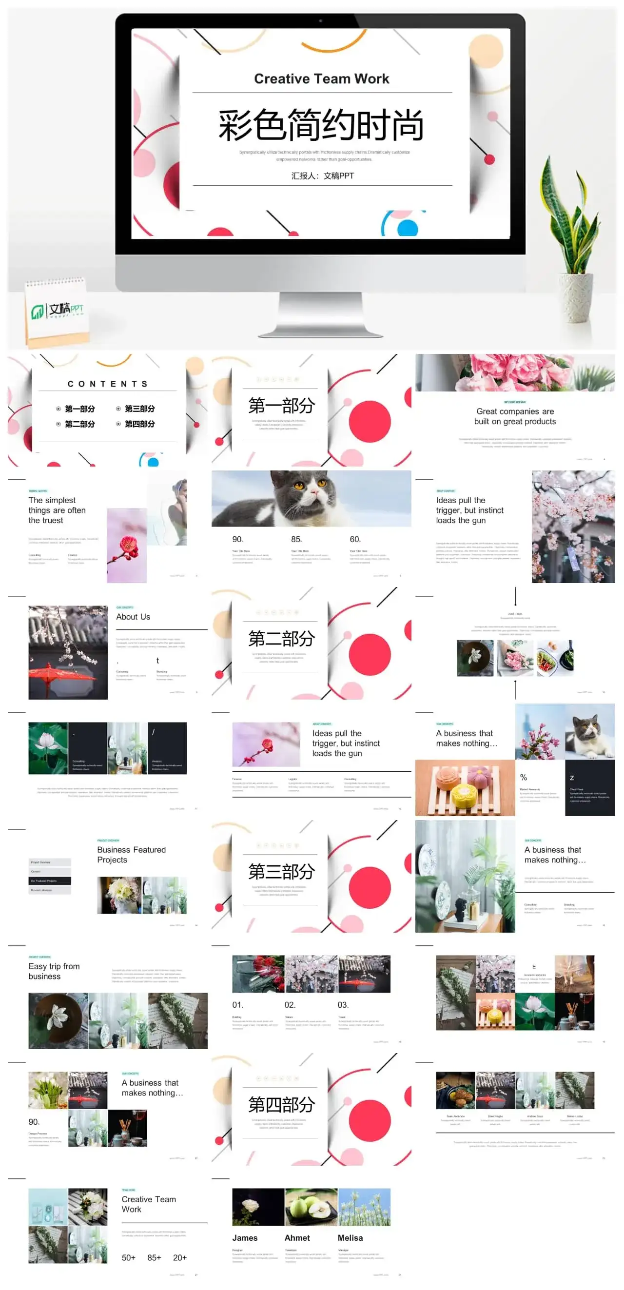 彩色简约时尚清新创意风格设计行业宠物行业PPT模板