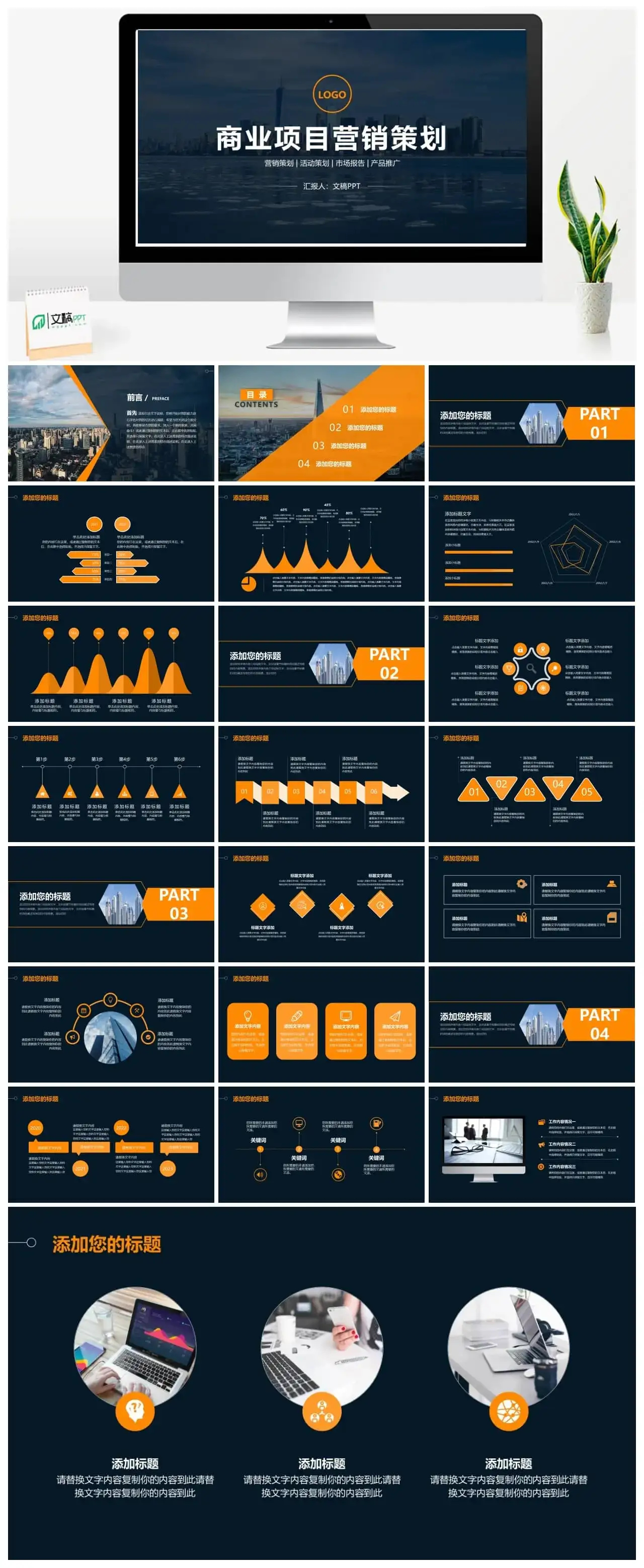 橙色商务稳重商业项目营销策划PPT模板