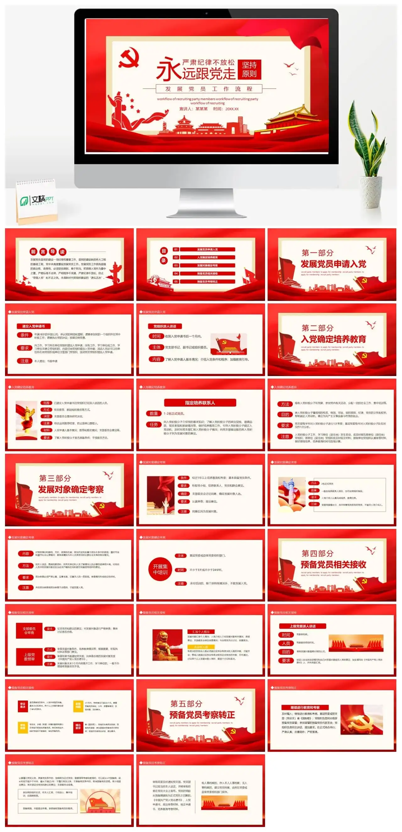 发展党员工作流程永远跟党走动态PPT