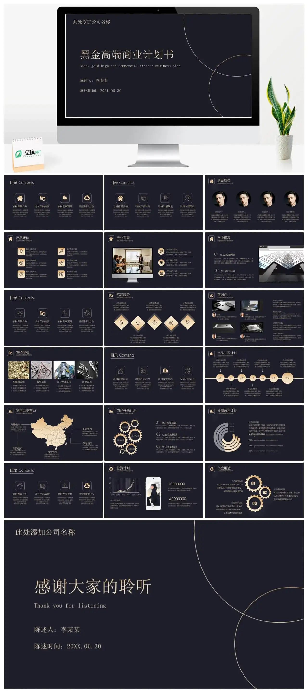 黑金完整高端商业计划书PPT模板