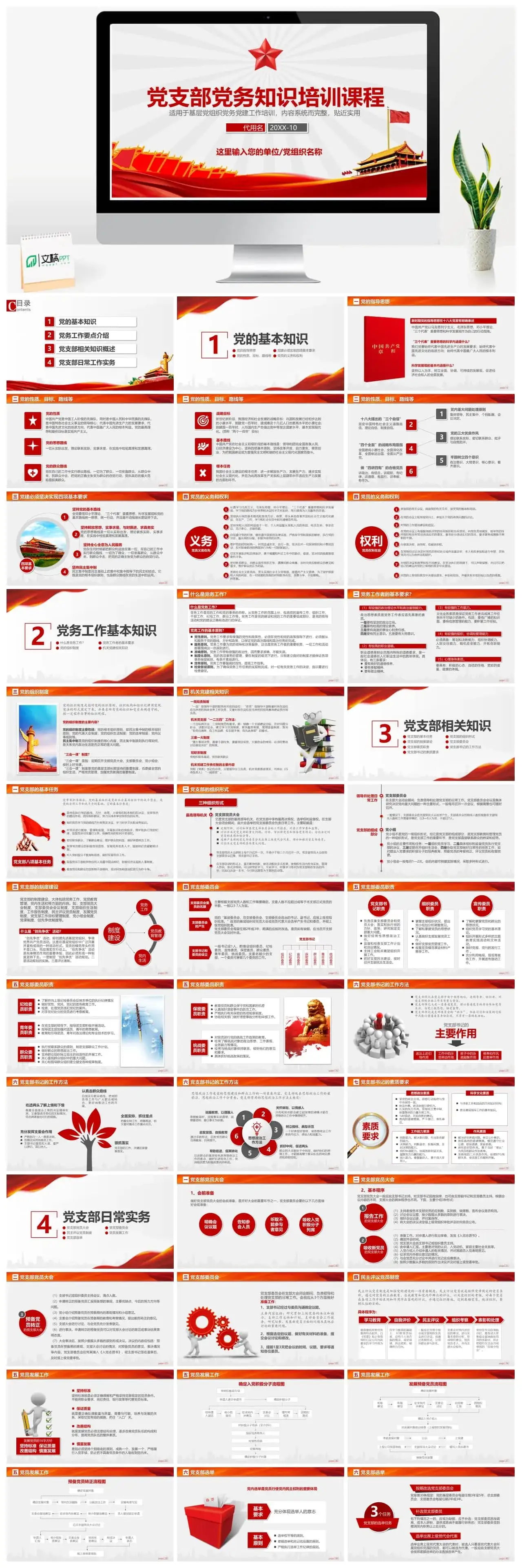 红色党政风党支部党务工作党建知识培训党课PPT模板