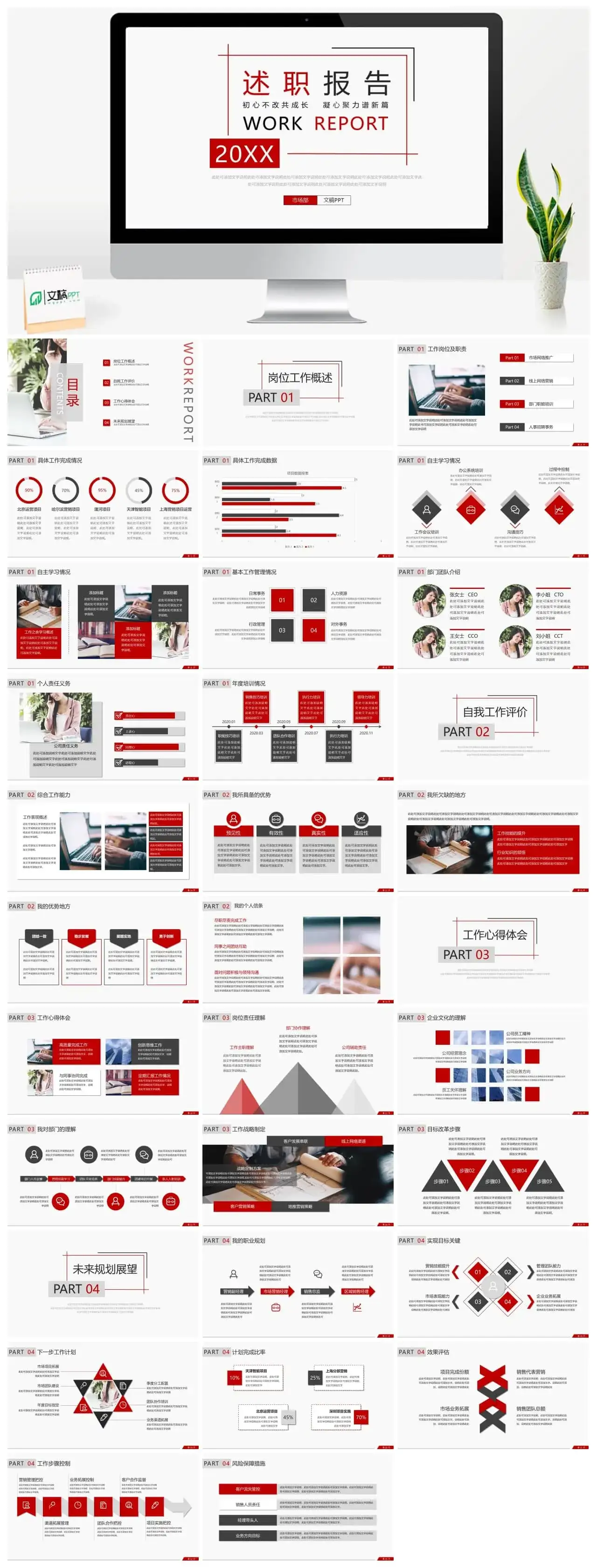 红色简约商务2023工作汇报个人述职报告PPT模板