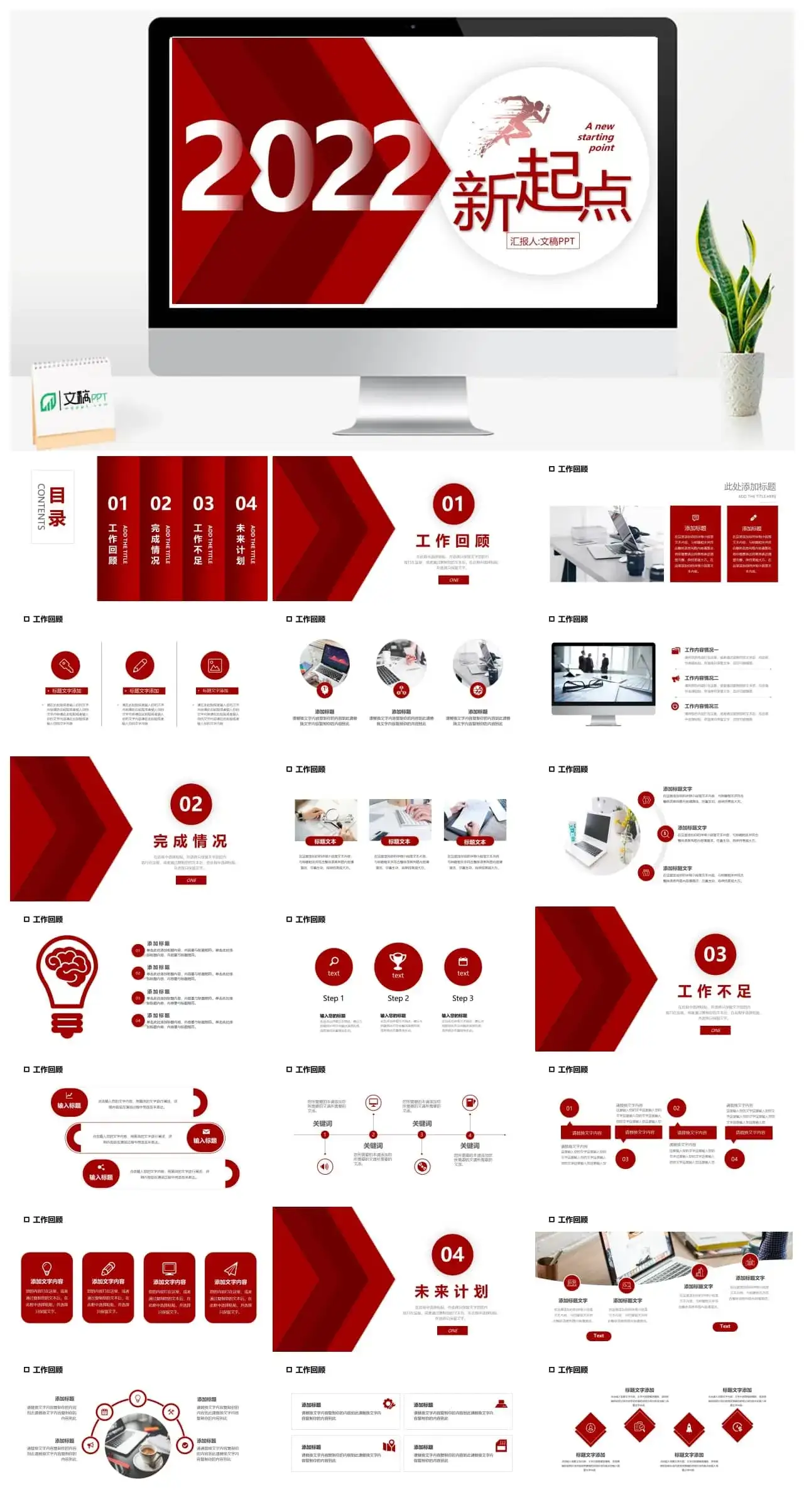 红色商务2023新起点年终总结暨新年计划PPT模板