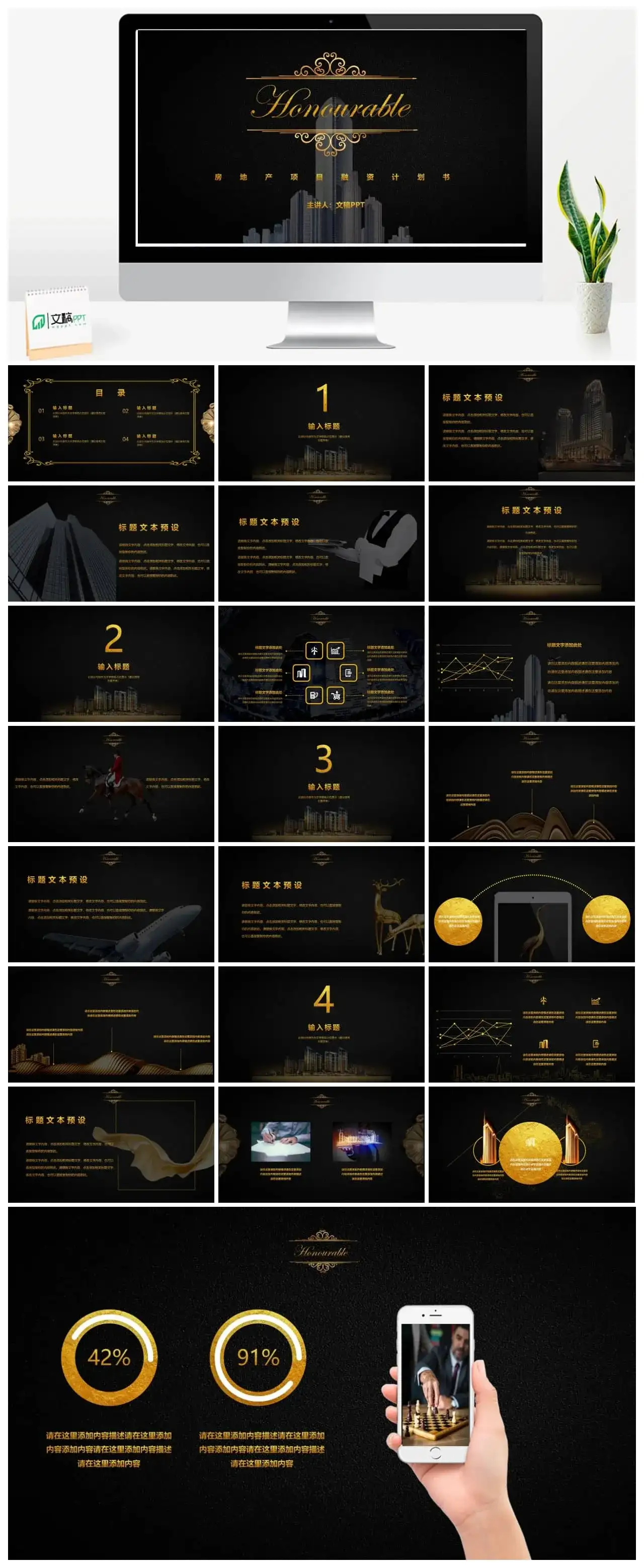 精致黑金房地产项目商业计划书PPT模板