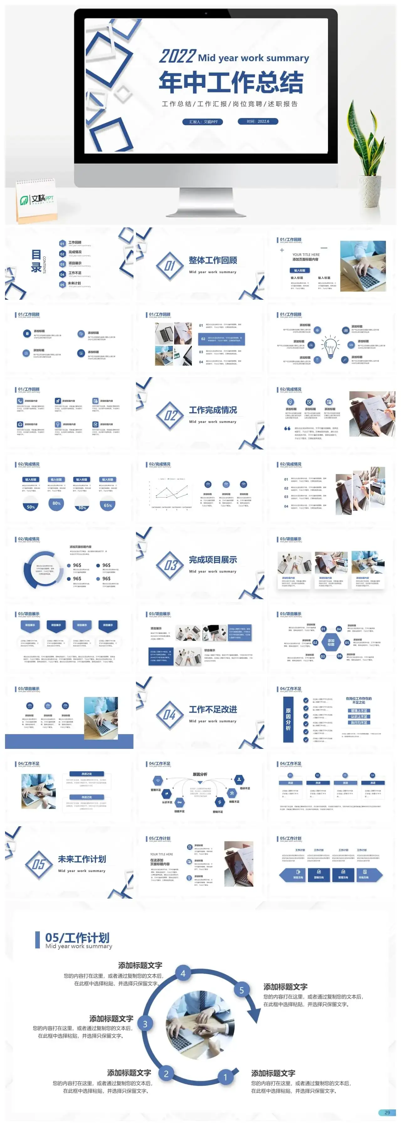 蓝色简约微粒体2023年中工作总结工作述职岗位竞聘PPT