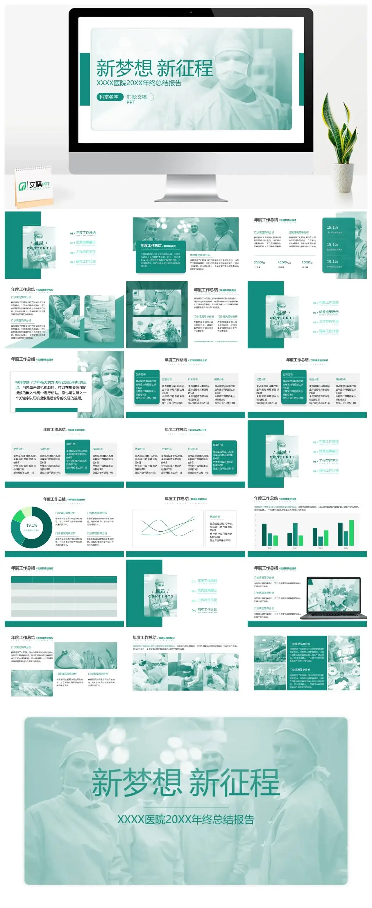 医院医生年终总结报告绿色医疗行业通用ppt模板