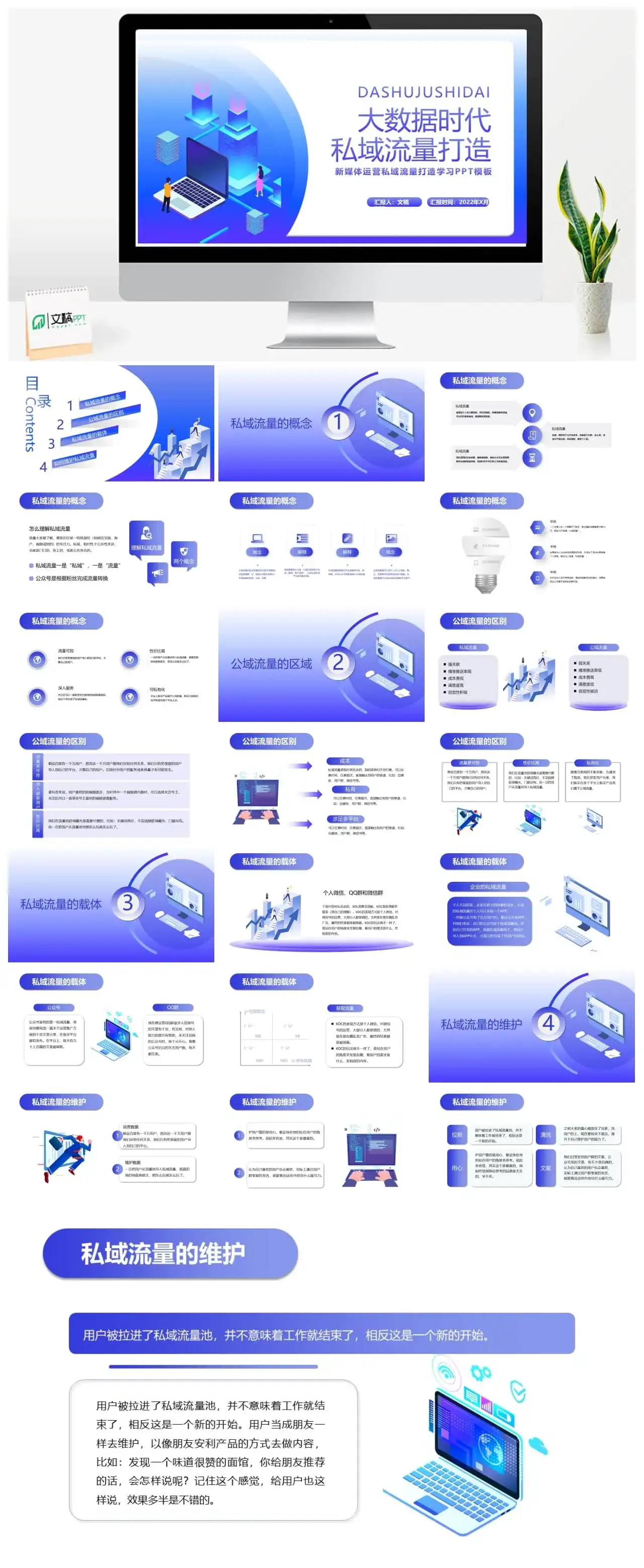 紫色简约新媒体运营私域流量PPT模板